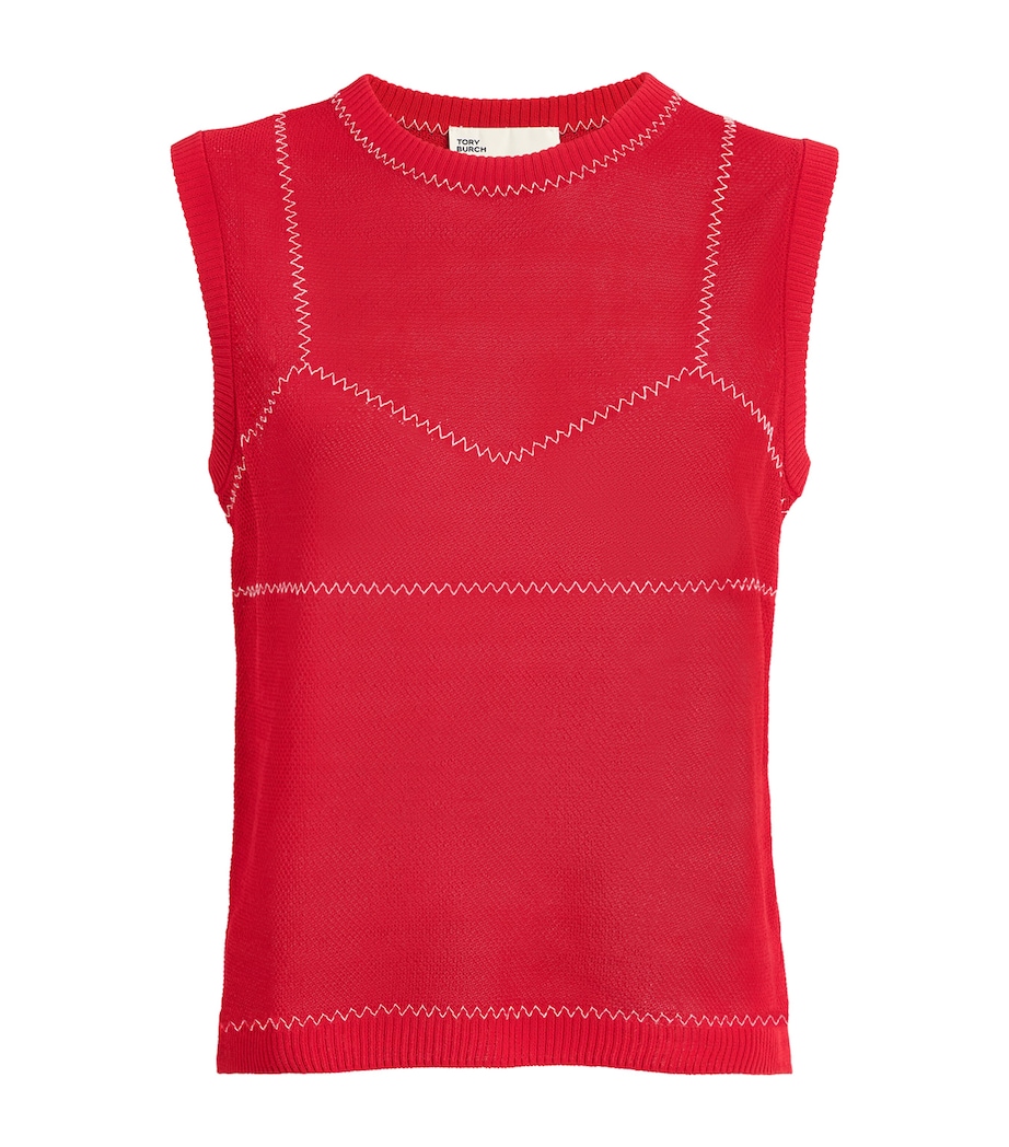 Tory Burch Womens Stitch Top Brght Red/wht Image 1