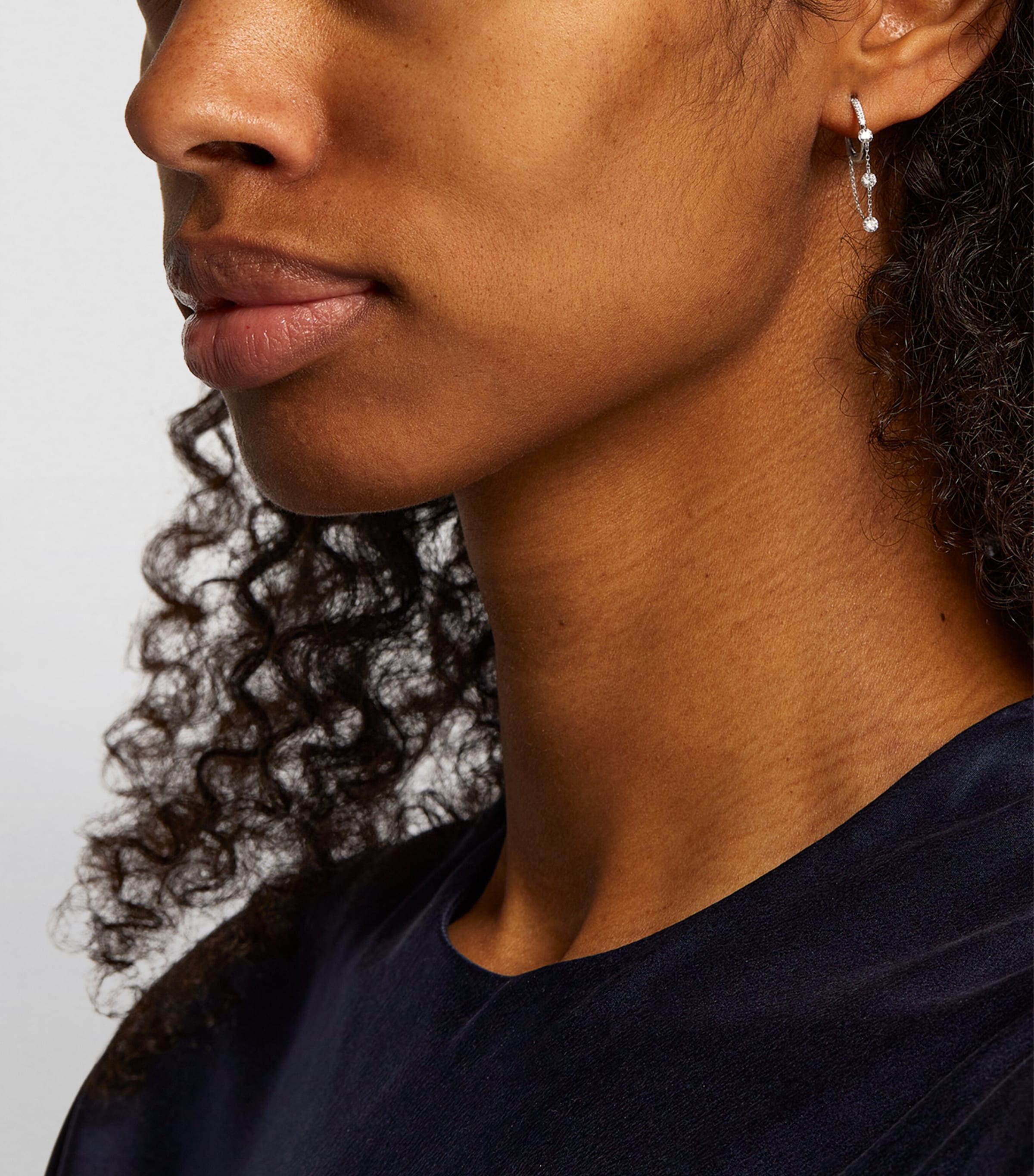 White Gold and Diamond Drop Huggie Single Earring WHITE GOLD Image 4