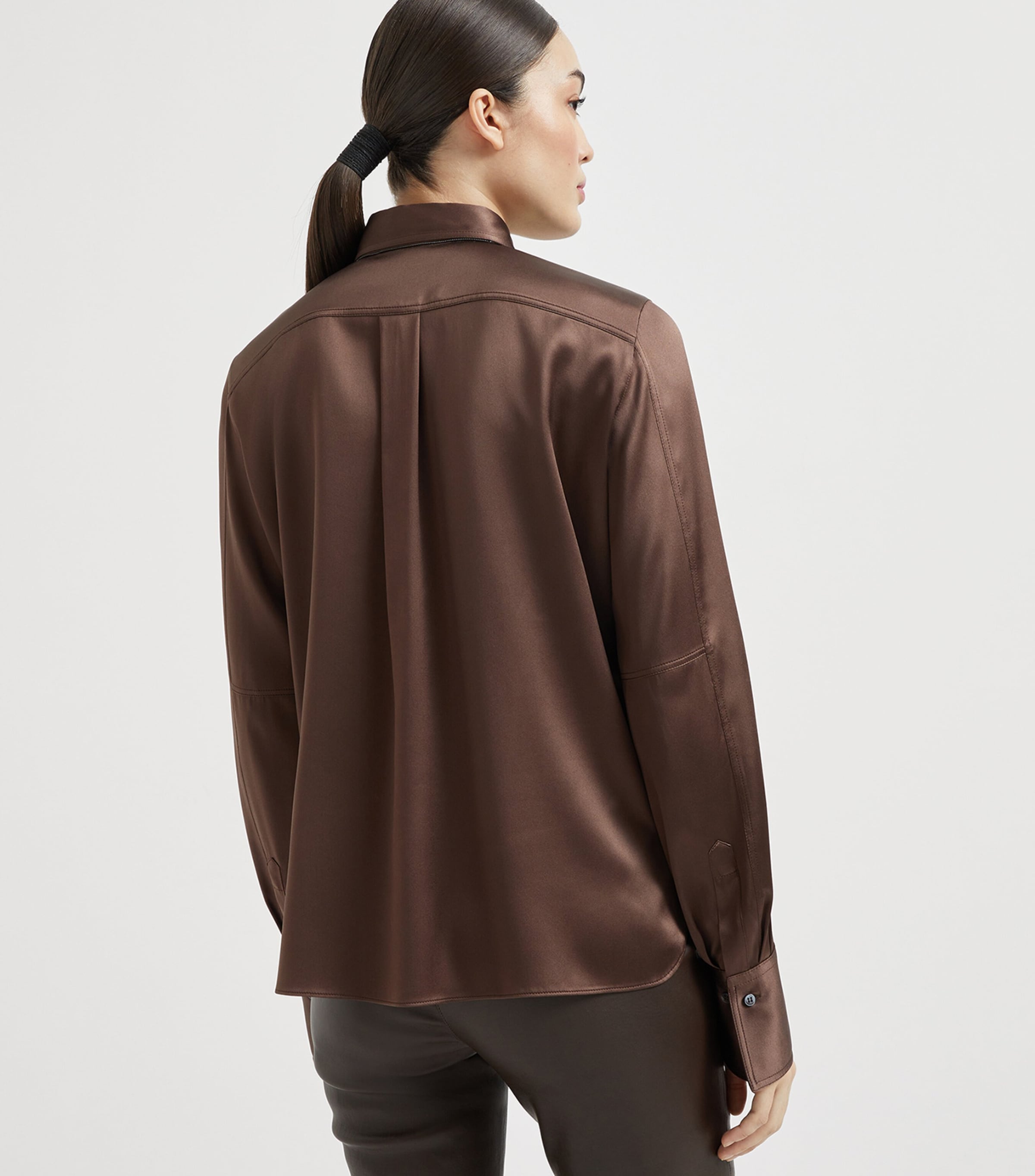 Brunello Cucinelli Womens Stretch-Silk Satin Shirt Image 3