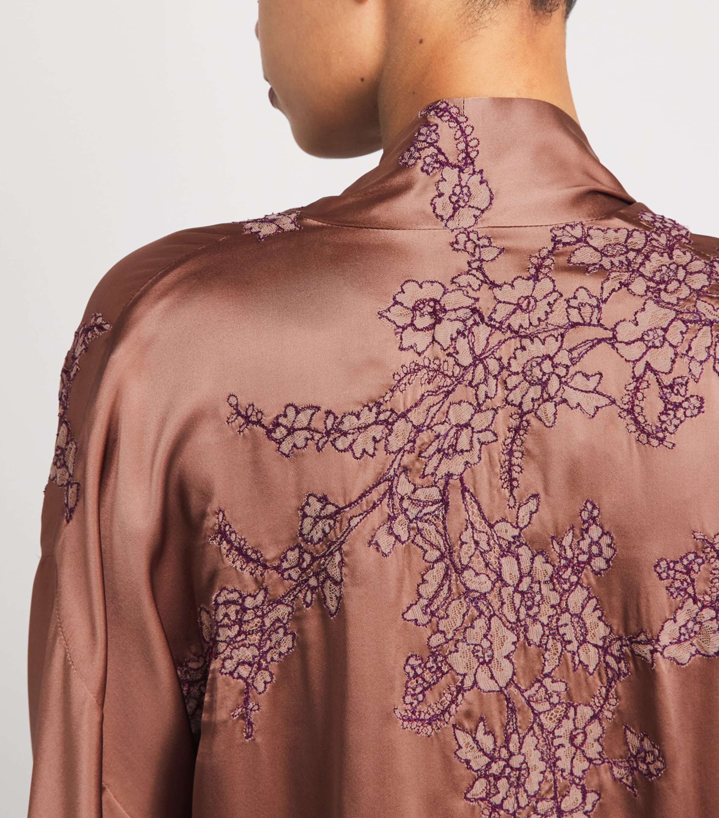 TORLOWEI Womens Silk Tokoni Short Kimono Mocha/raisin Image 3