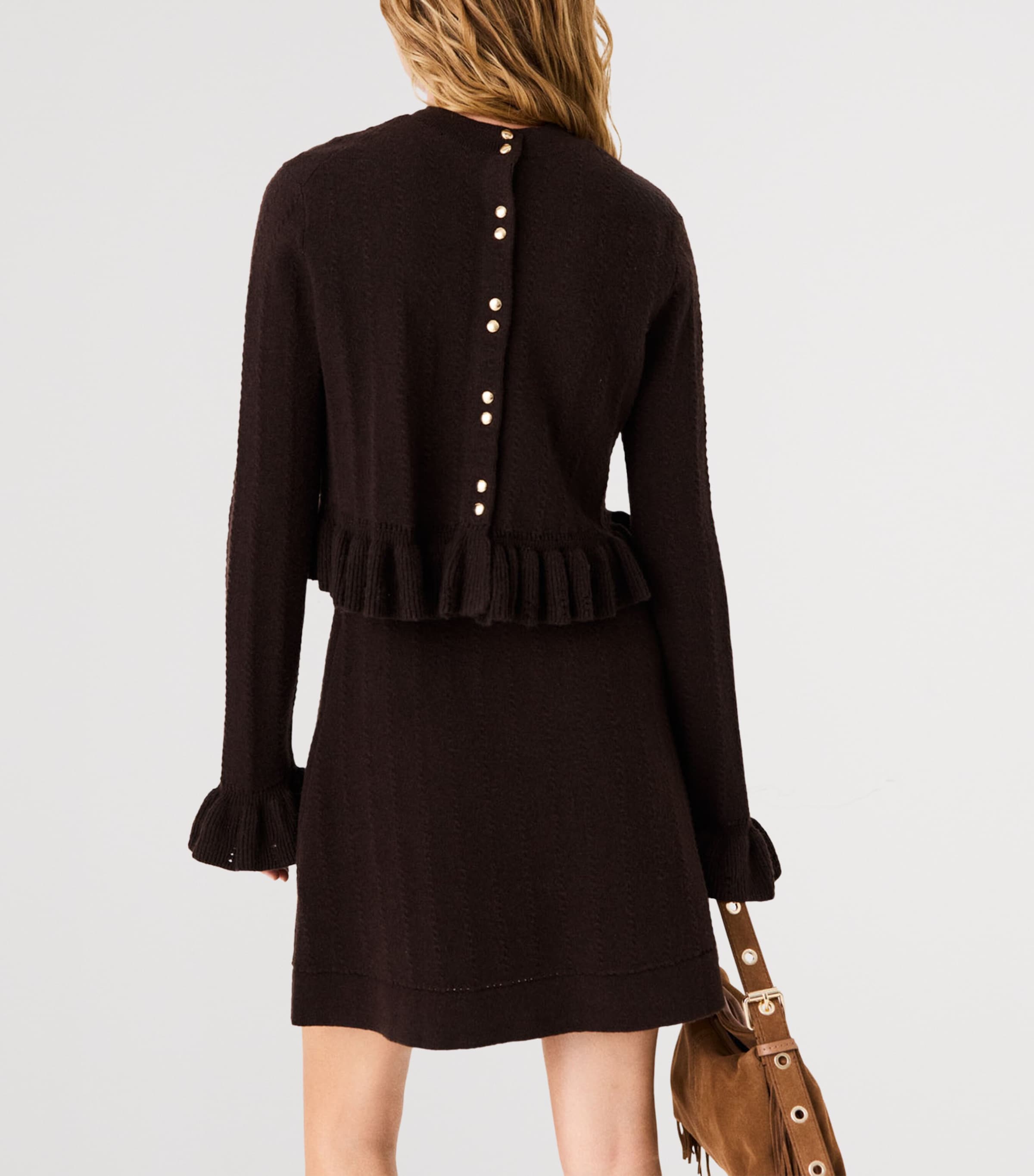 Maje Womens Cable-Knit Mini Dress Dark Brown Image 5