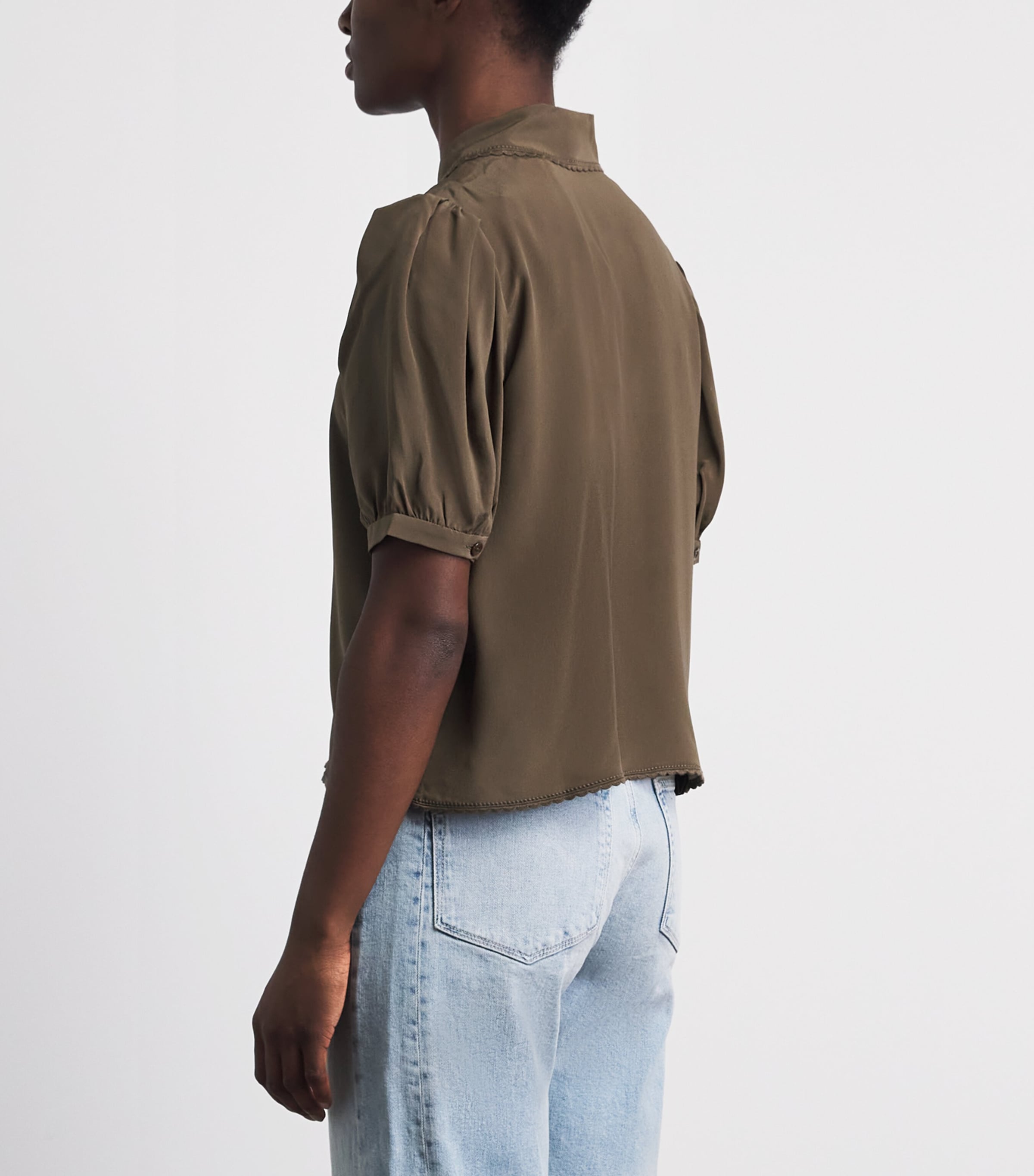 FRAME Womens Silk The Prim Blouse Deep Olive Image 5