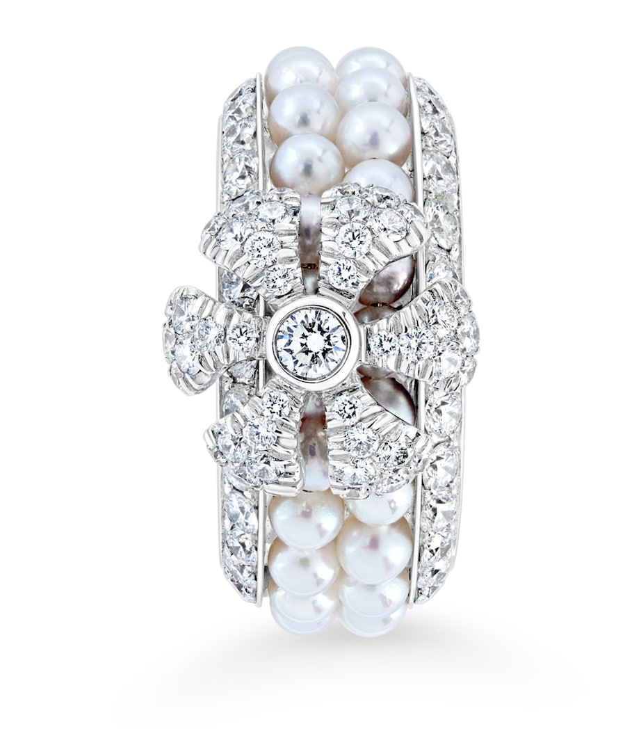 White Gold Pearl Rose Flower Ring Image 3