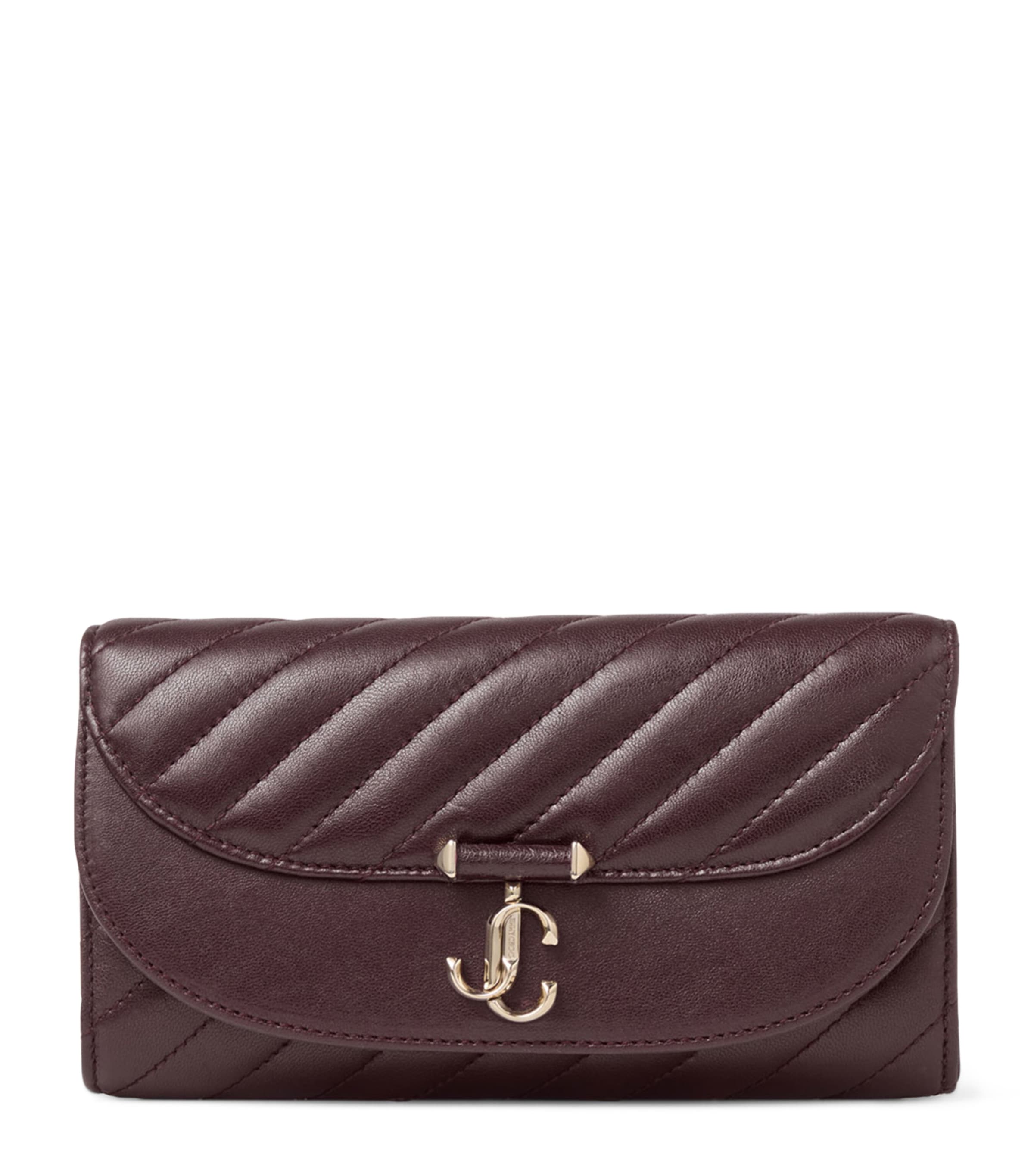 Jimmy Choo Curve Biker Leather Quilted Wallet-on-chain In Burgundy