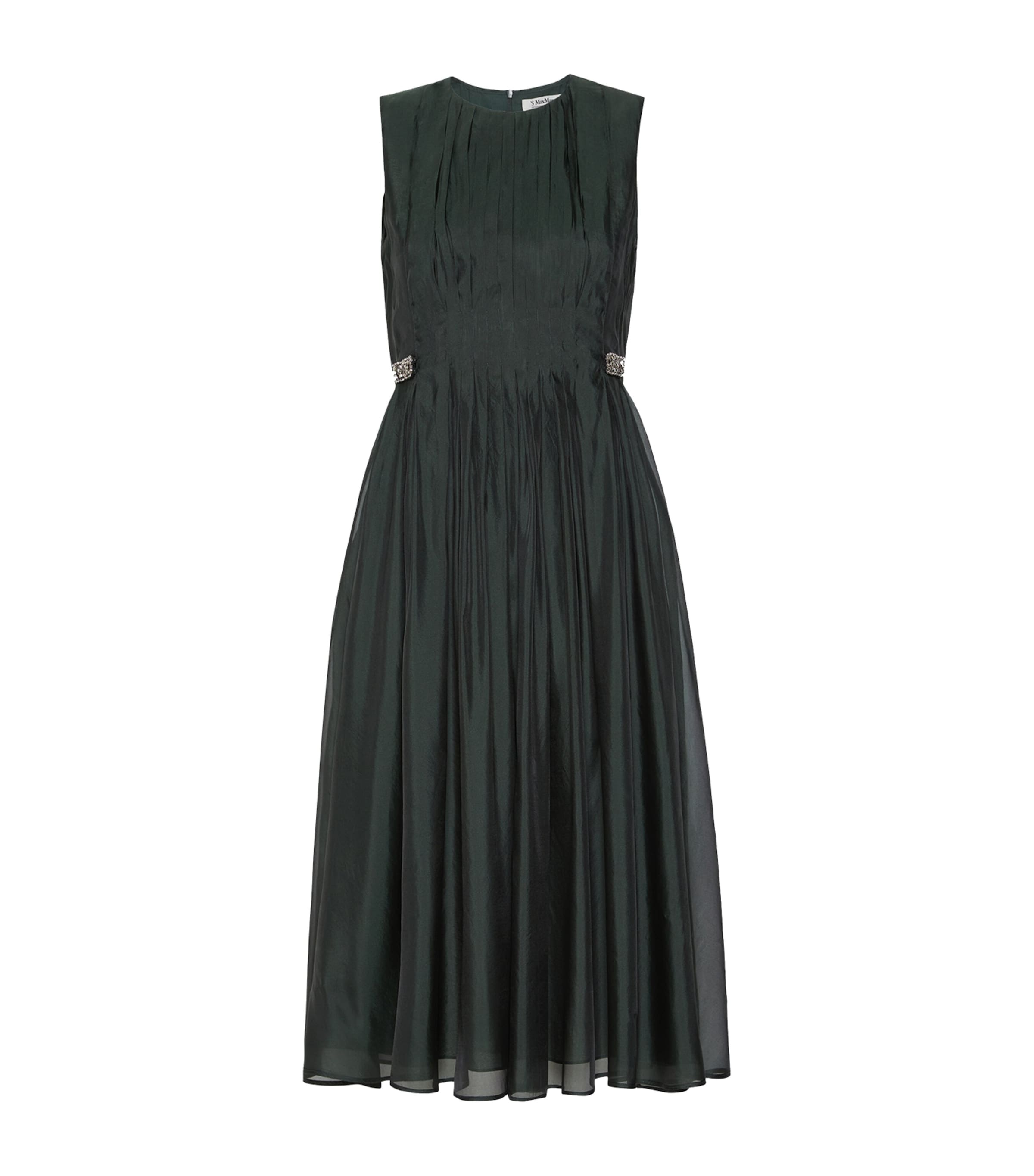 Max Mara Womens Silk-Blend Organza Fit-And-Flare Maxi Dress Moss Green Image 1