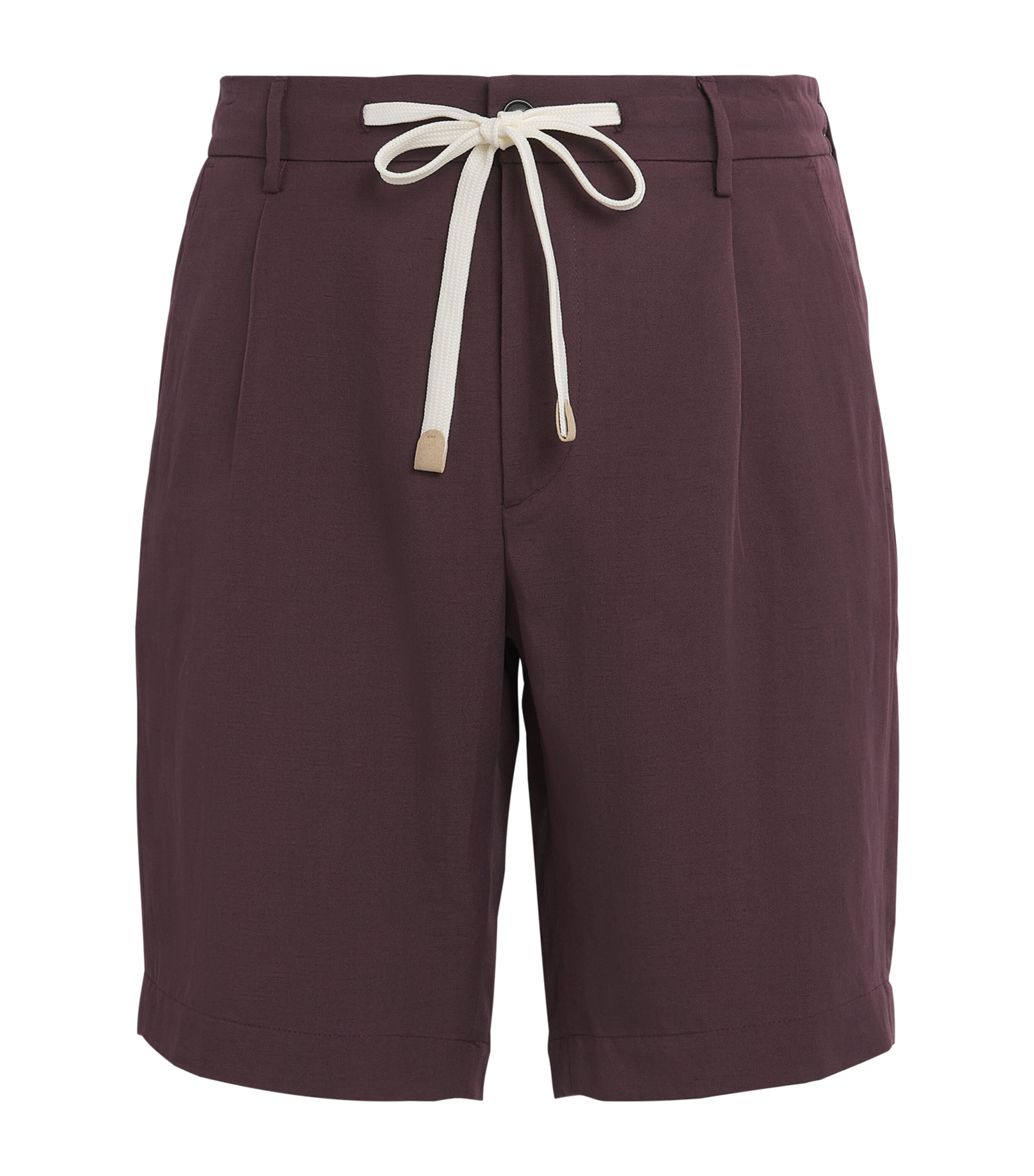 Eleventy Mens Linen Drawstring Bermuda Shorts Bordeaux Image 1