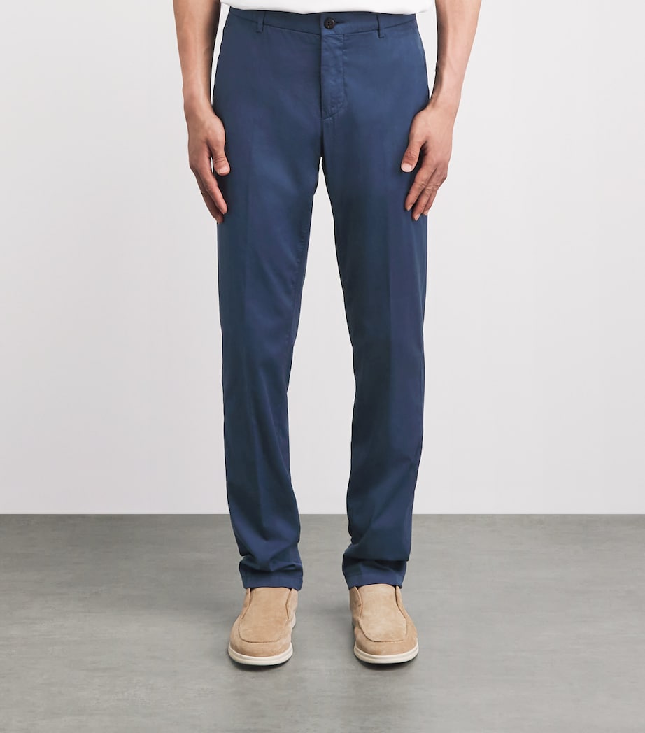Eleventy Mens Cotton-Silk-Blend Chinos Blu Nuovo Image 4