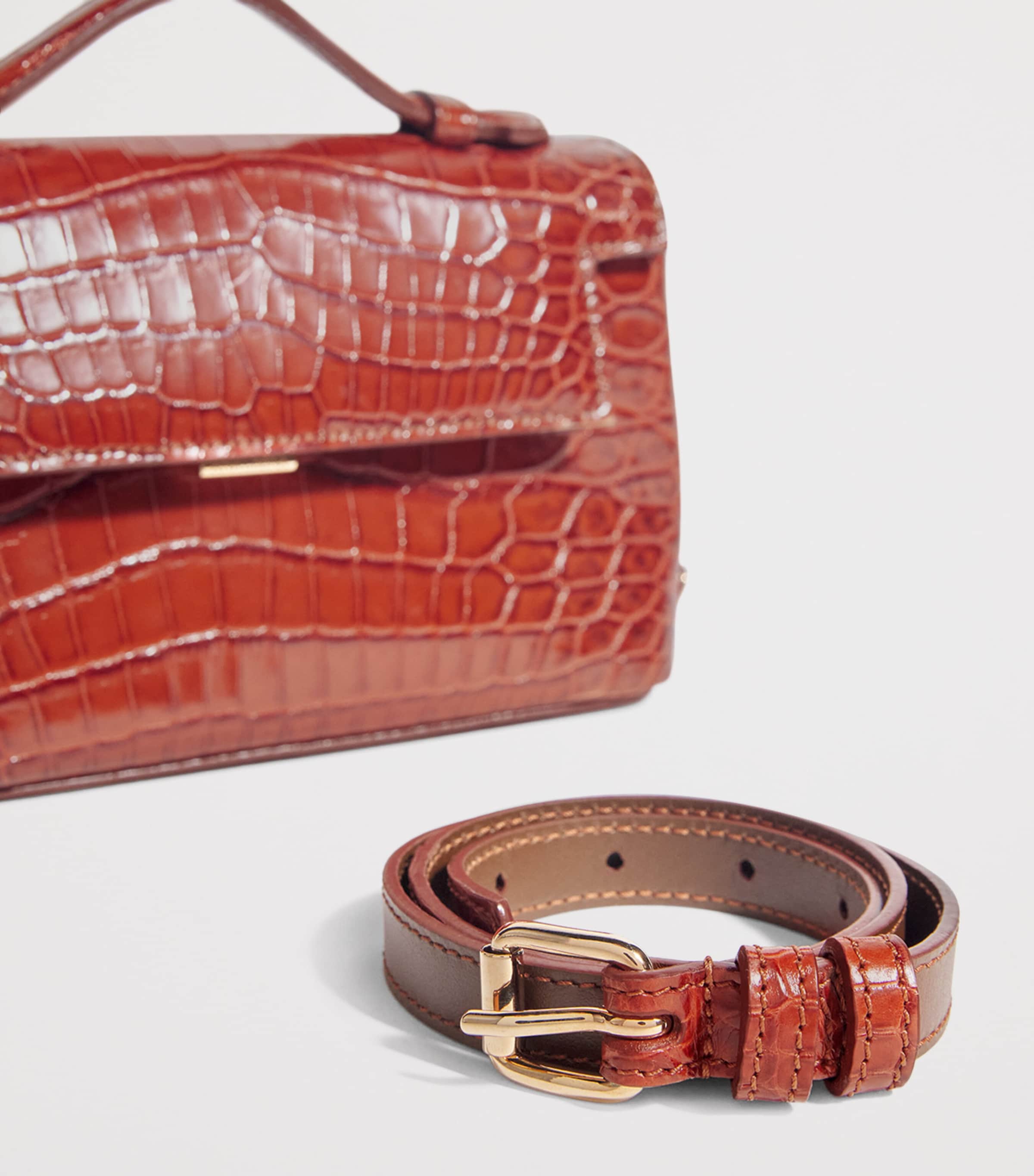 Crocodile Leather Top-Handle Bag GOLD SHINY Image 6