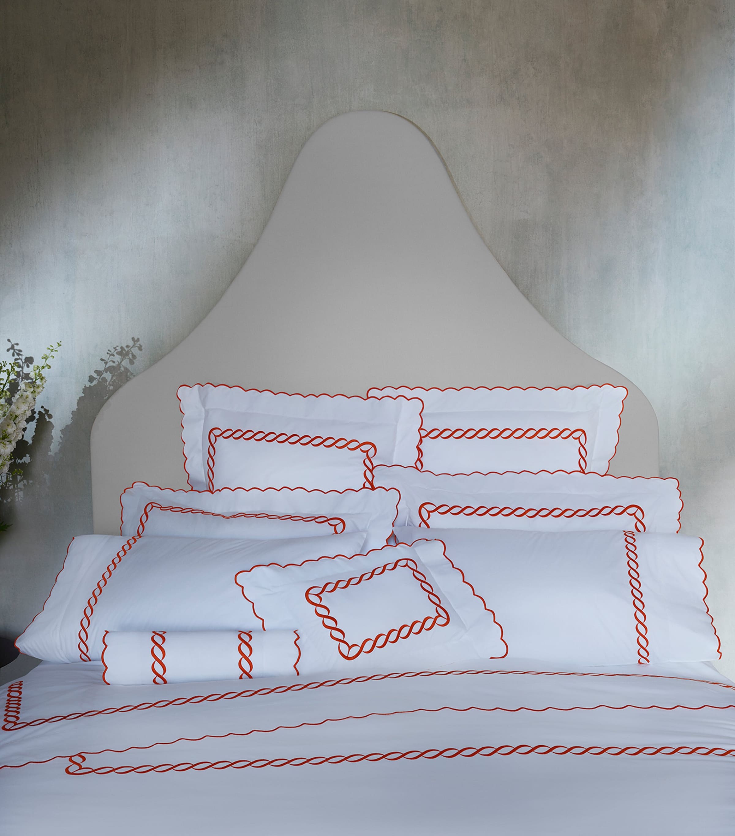 Treccia Oxford Pillowcase (50cm x 90cm) WHITE/ORANGE Image 3