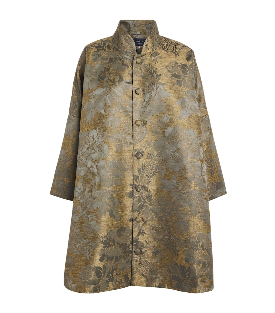 Eskandar Jacquard Stand-Collar Coat Olivdark