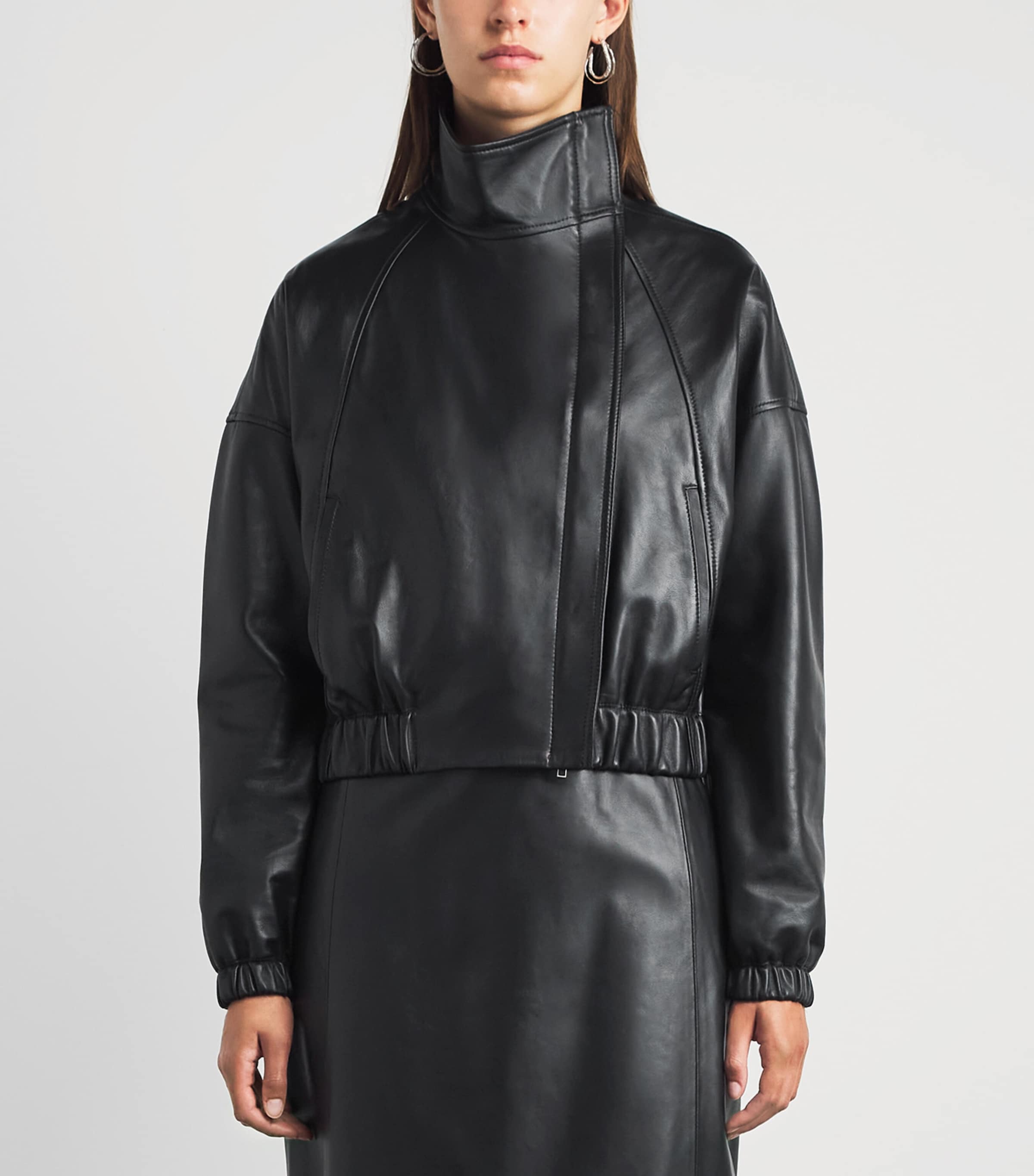 Vince Womens Asymmetric Lambskin Jacket Black Image 4