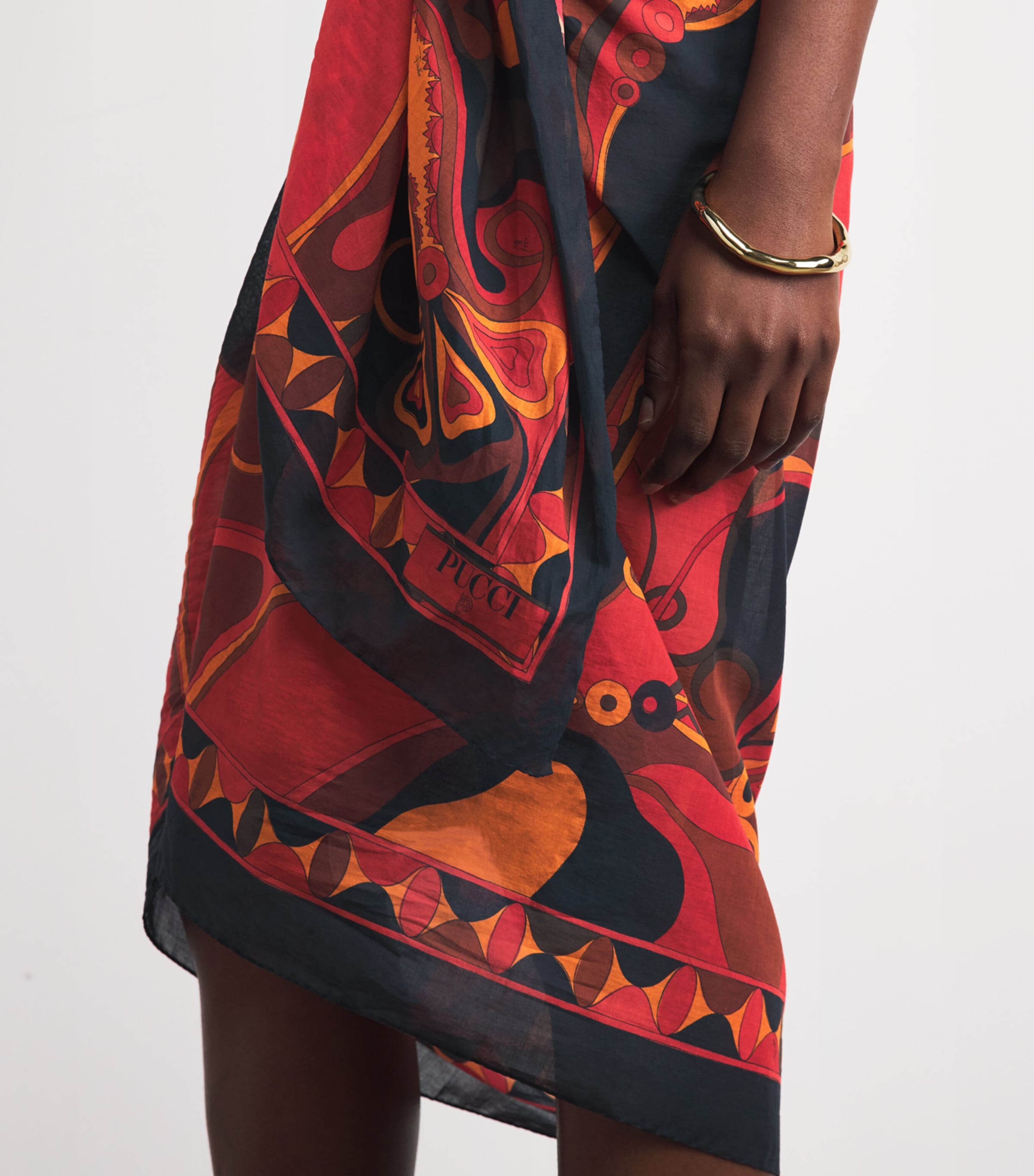 PUCCI Womens Cotton Orchidee Print Pareo Orange Image 3