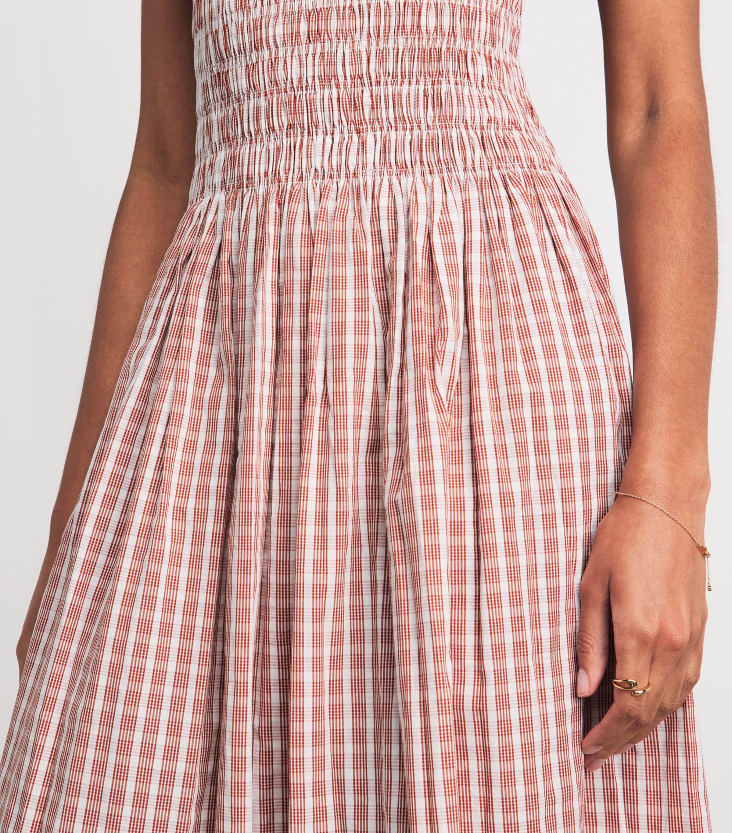Faithfull The Brand Womens Cotton Shirred Laia Midi Dress Paloma Chk Cnnmn Wht Image 5