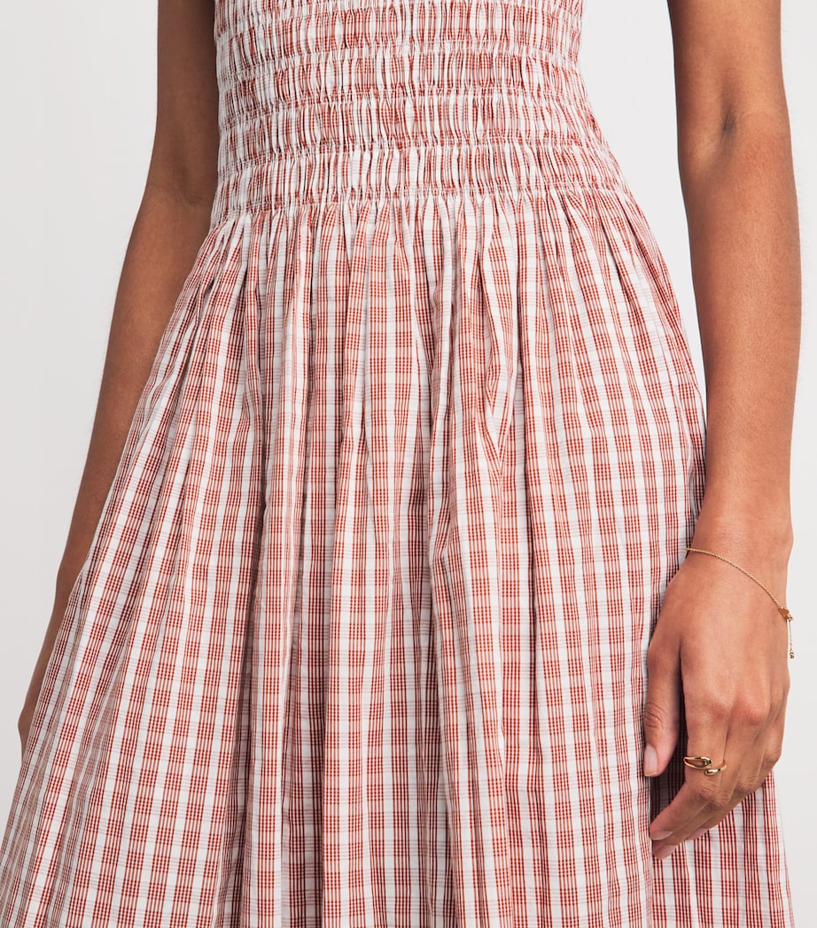 Faithfull The Brand Womens Cotton Shirred Laia Midi Dress Paloma Chk Cnnmn Wht Image 5