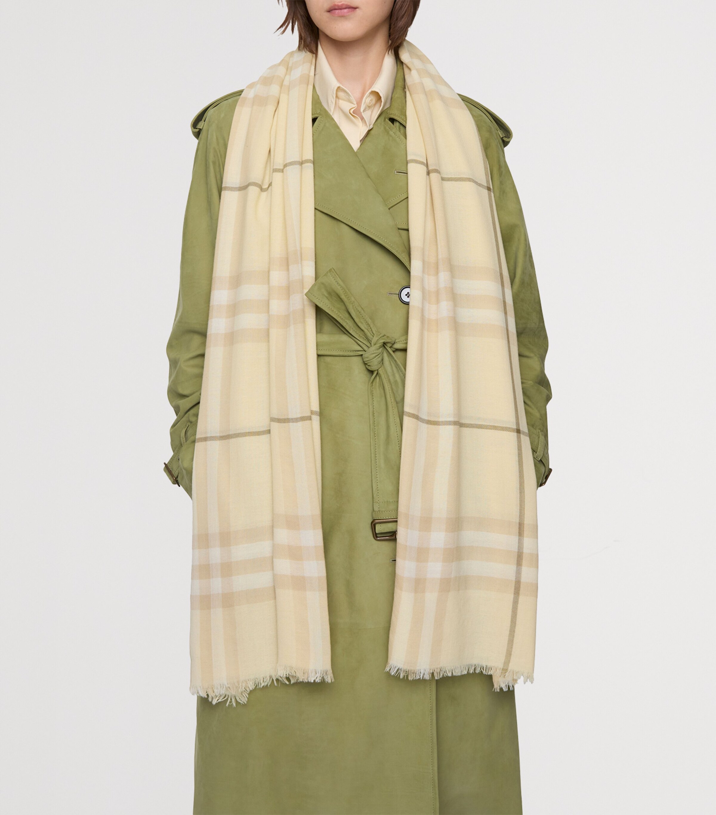 Burberry Wool Wide Check Scarf Buff Yellow Image 3