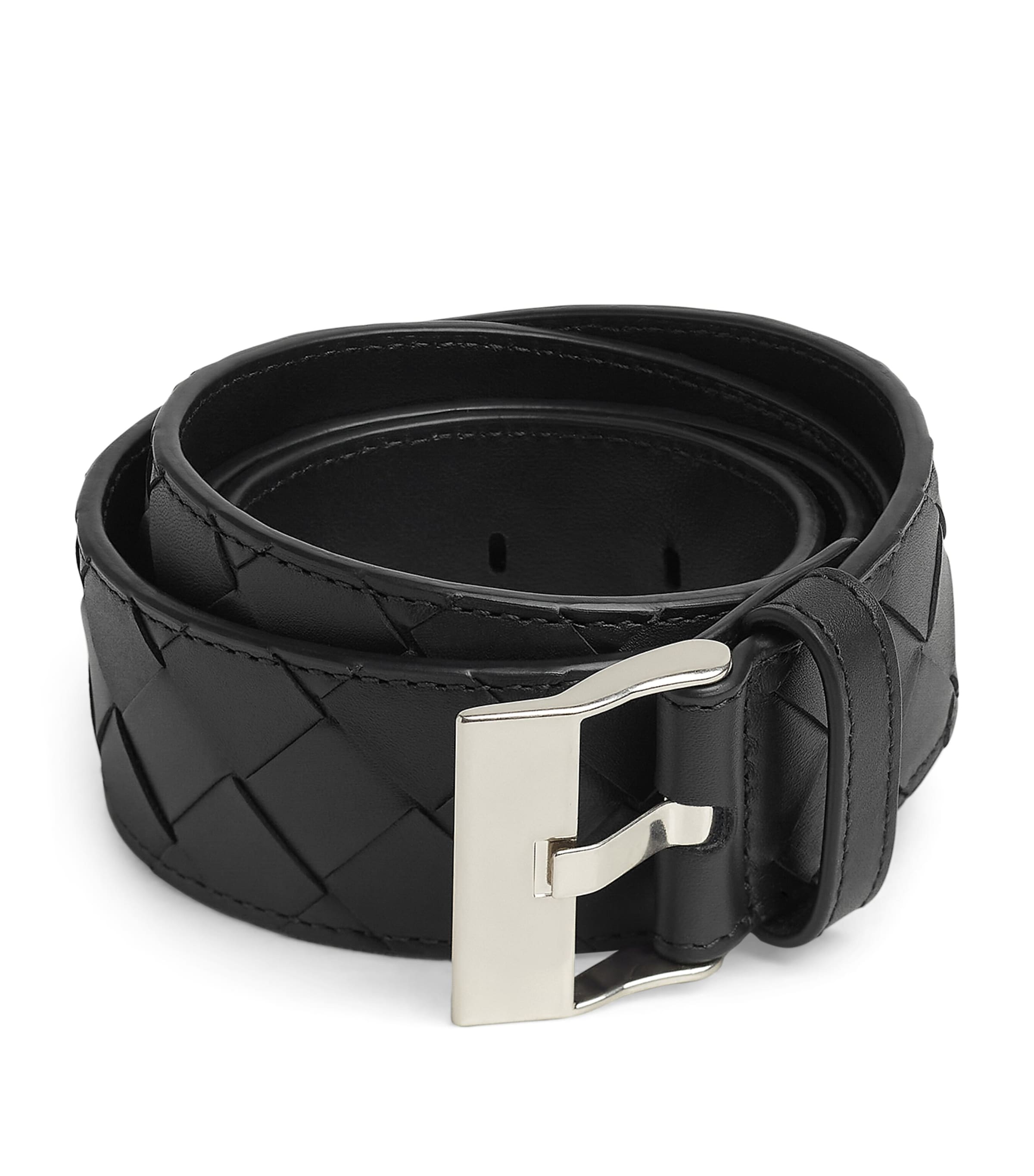 Shop Bottega Veneta Leather Intrecciato Watch Buckle Belt In Grey