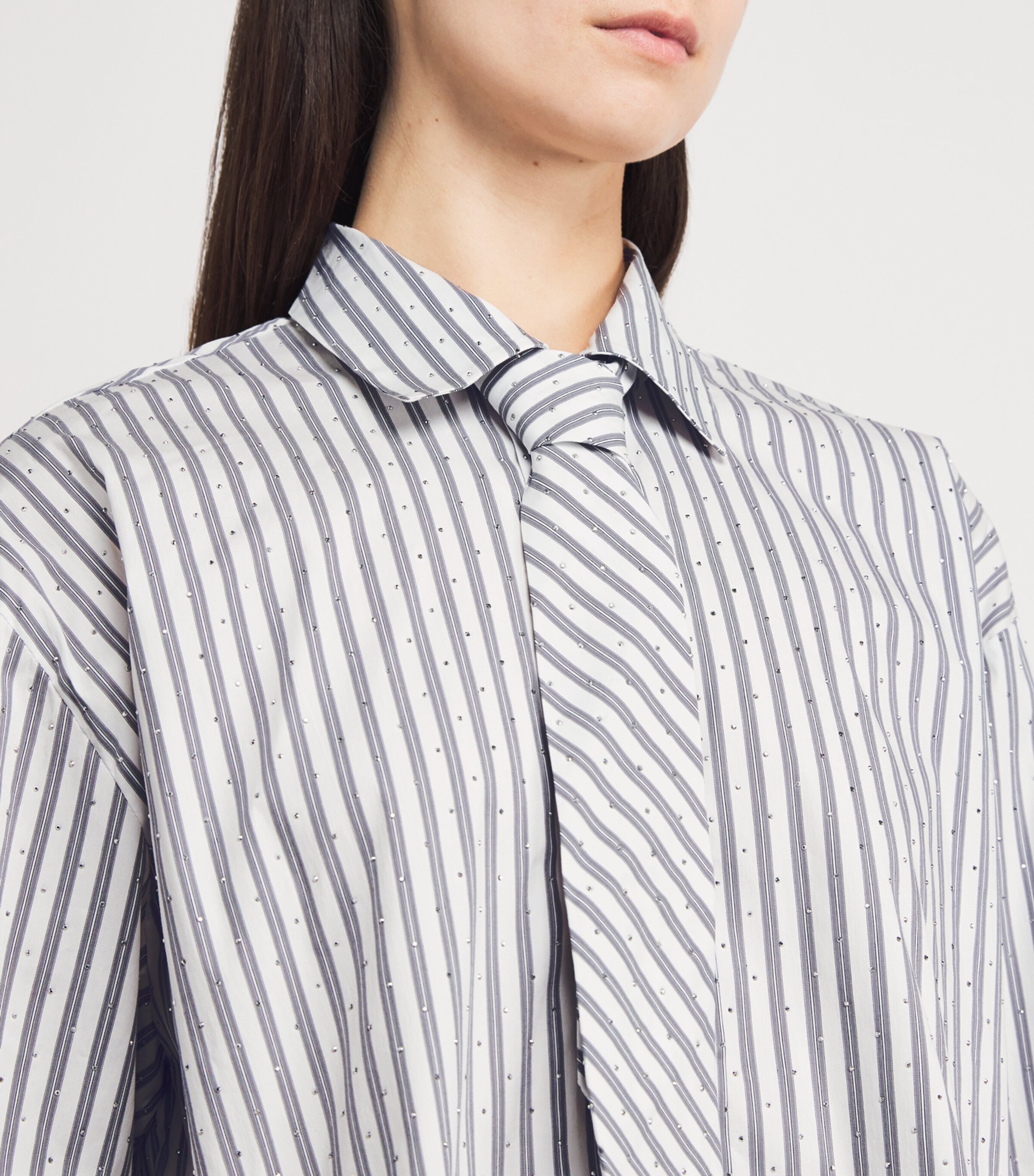 Rhinestone-Embellished Stripe Shirt ECRU STRIPES Image 6