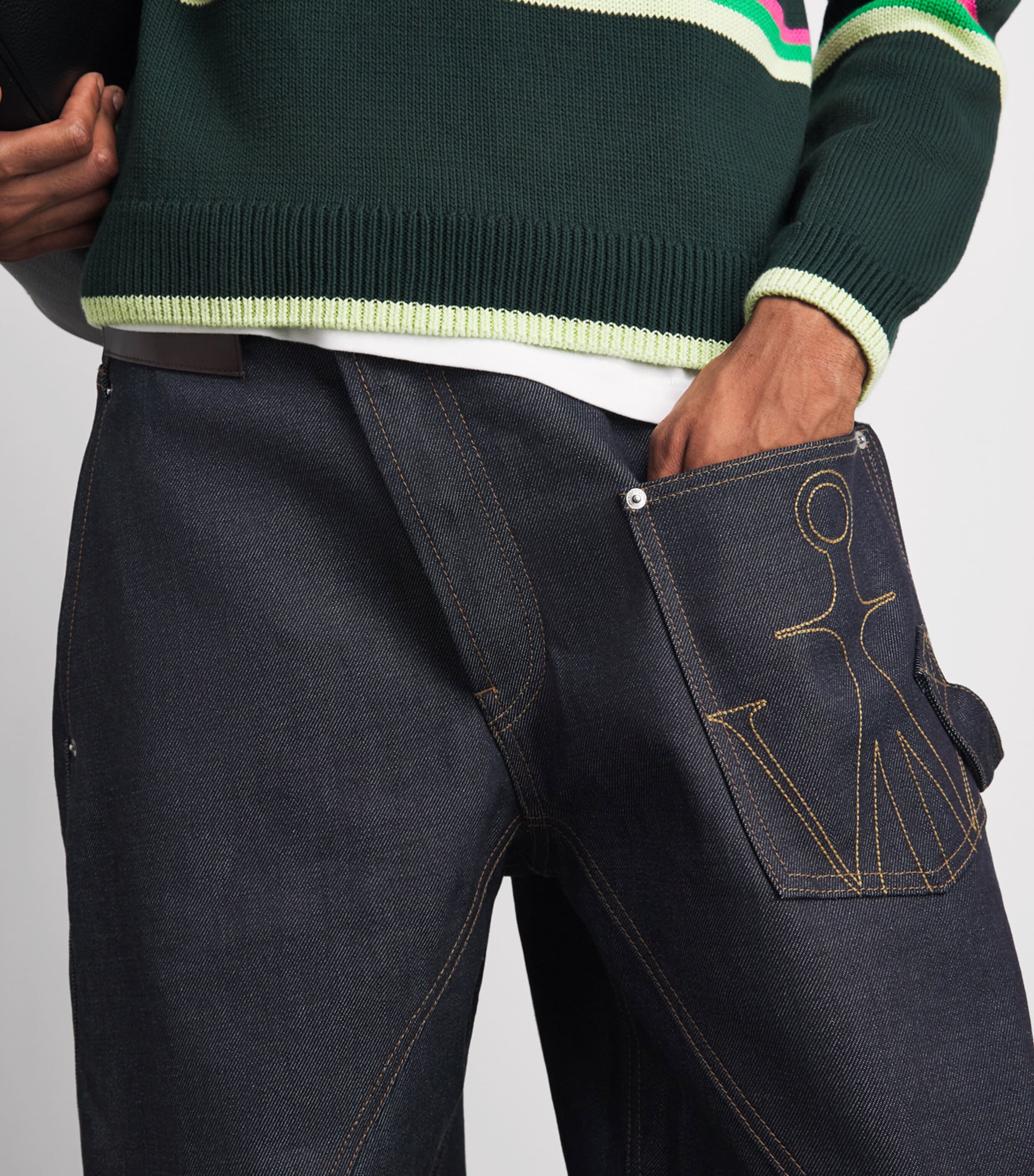 JW Anderson Mens Twisted Turn-Up Relaxed Jeans Indigo Image 3