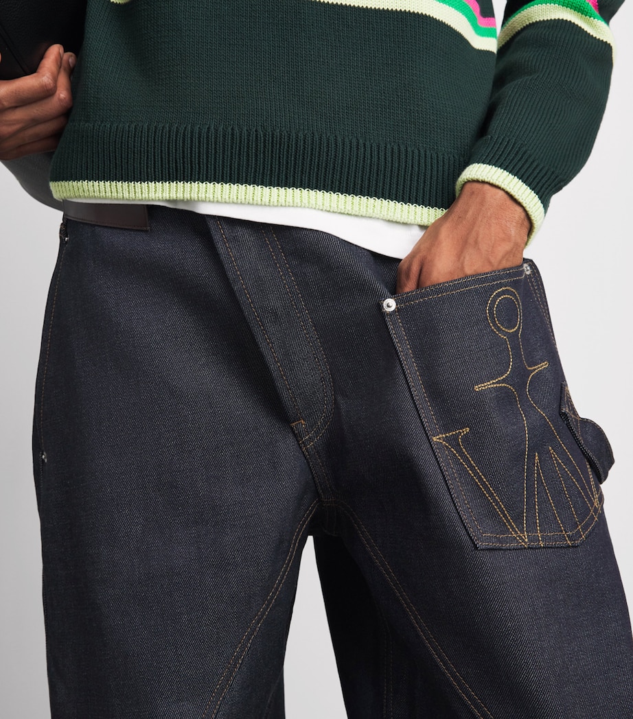 JW Anderson Mens Twisted Turn-Up Relaxed Jeans Indigo Image 3