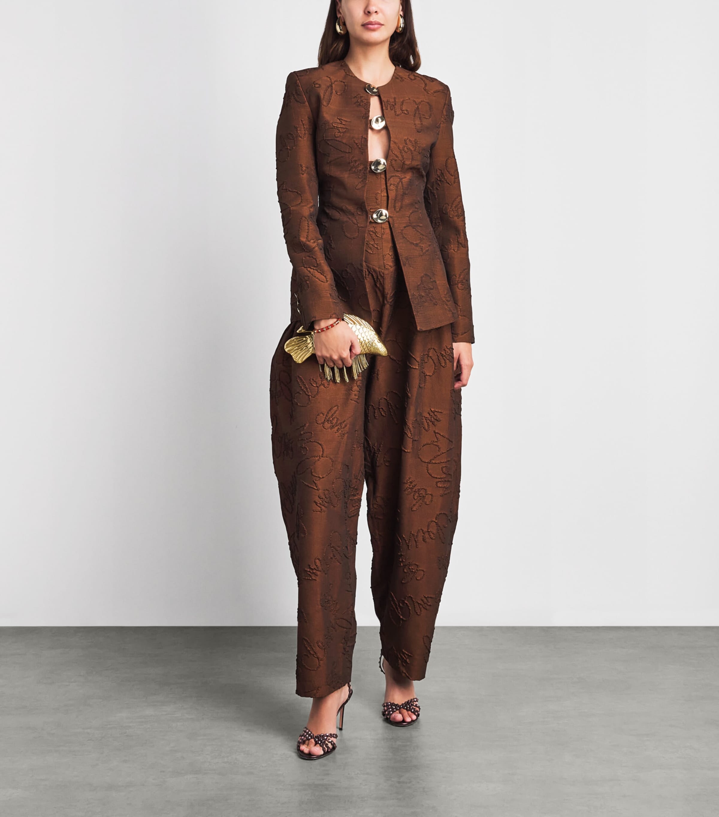 Christie Brown Brown Appliqué High-Waisted Tapered Trousers | Harrods UK