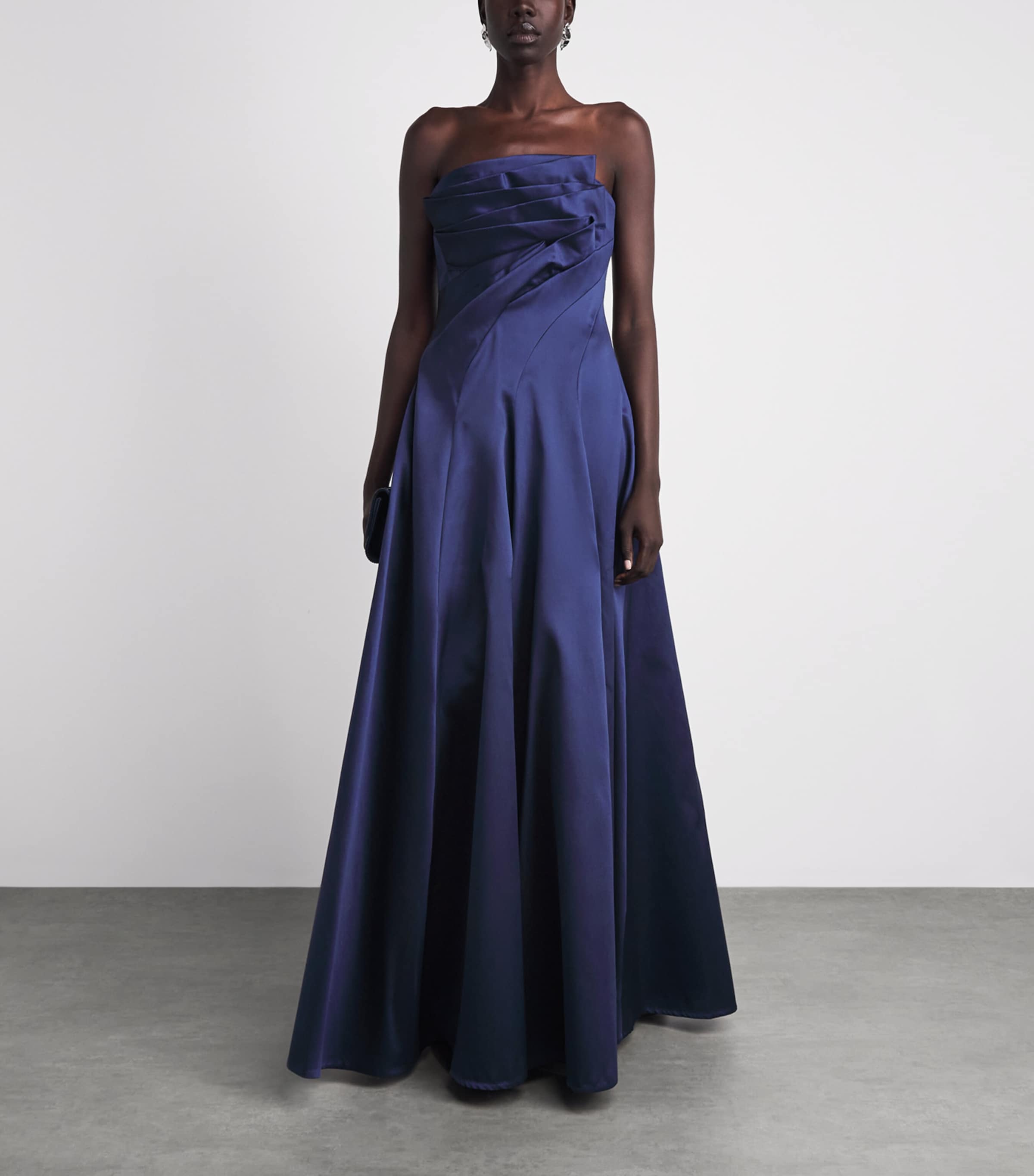 Talbot Runhof Womens Mikado Satin Pleated Gown Navy Image 2
