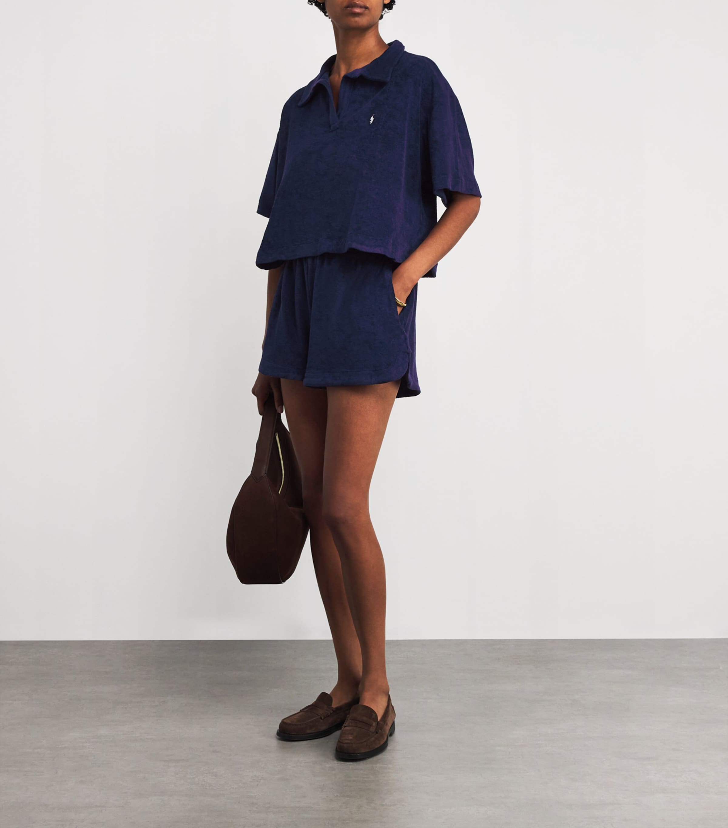 Polo Ralph Lauren Womens Cotton Terry Shirt and Shorts Set Navy Image 2