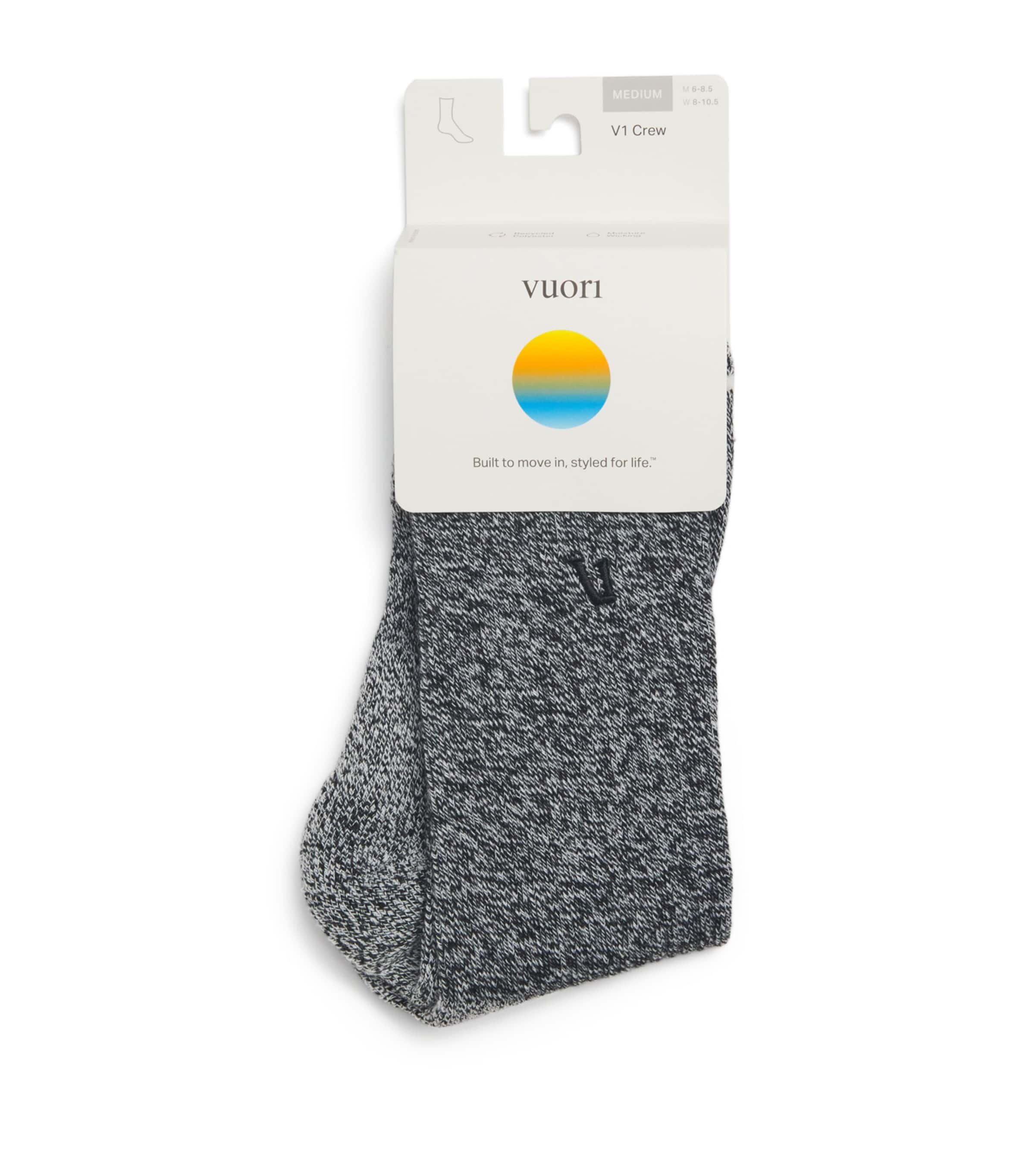 VUORI Mens V1 Crew Performance Socks Heather Grey Image 1
