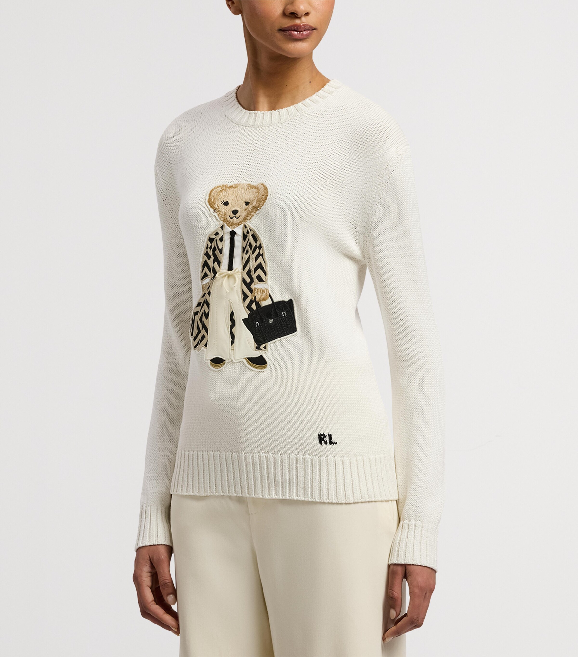 Ralph Lauren Collection Womens Mulberry Silk Polo Bear Sweater Natural Image 6
