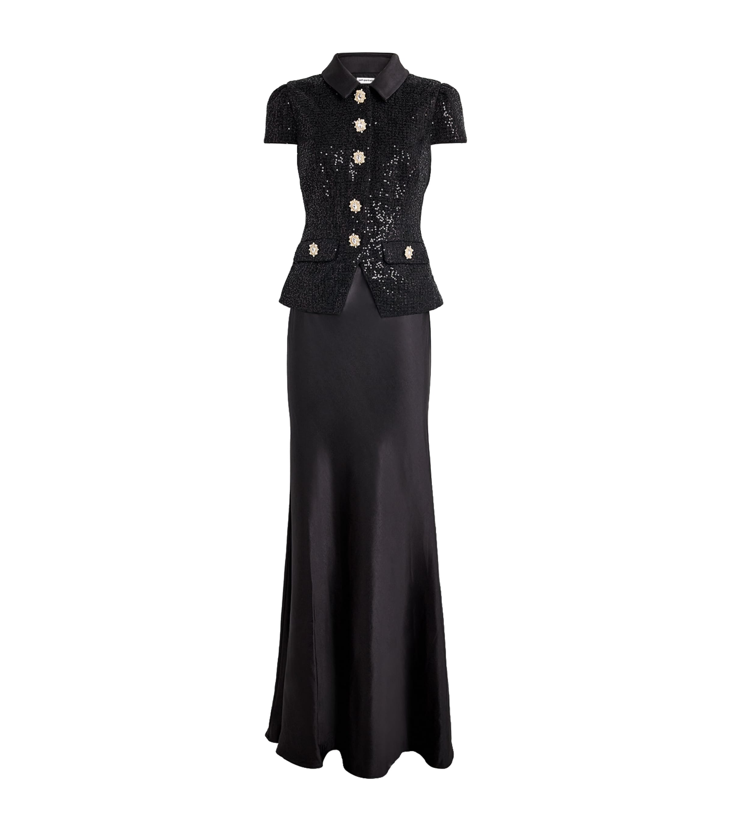 Satin Sequin-Embellished Maxi Dress BLACK Image 1