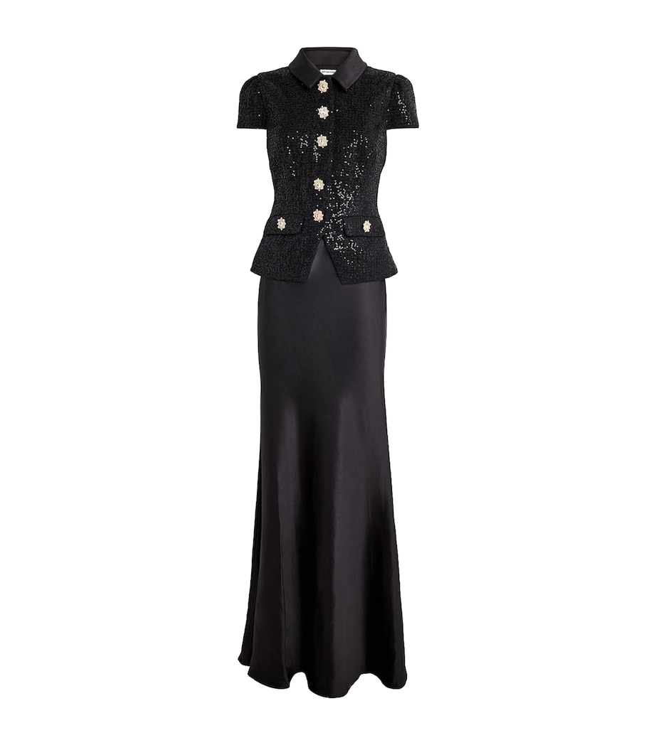 Satin Sequin-Embellished Maxi Dress BLACK Image 1