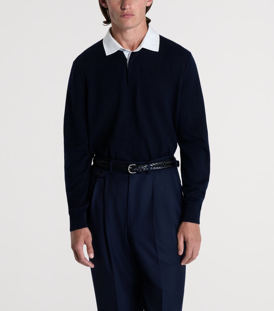 Dunhill Mens Cashmere-Linen Polo Sweater Navy Image 4