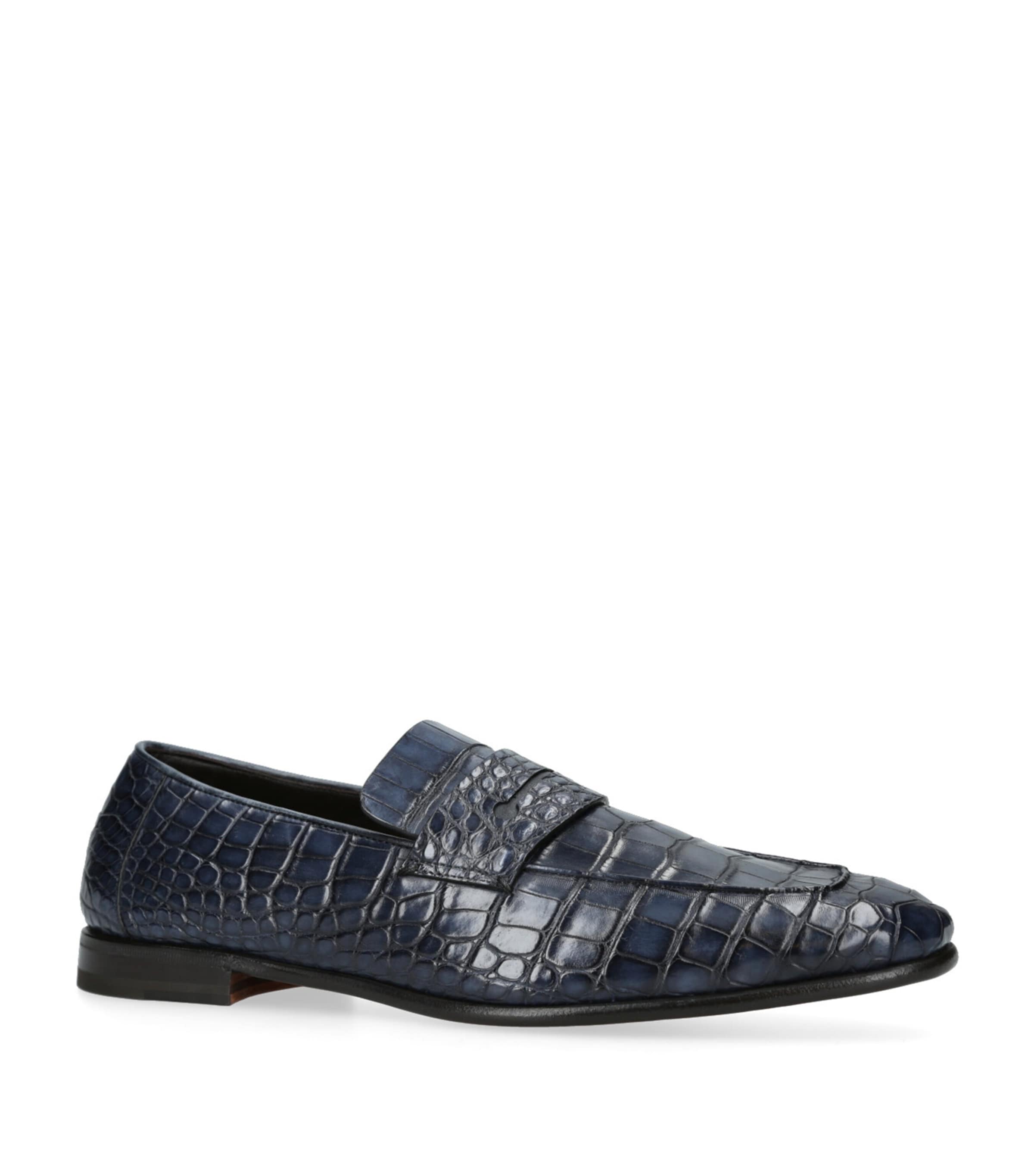 Crocodile Skin Penny Loafers NAVY Image 3