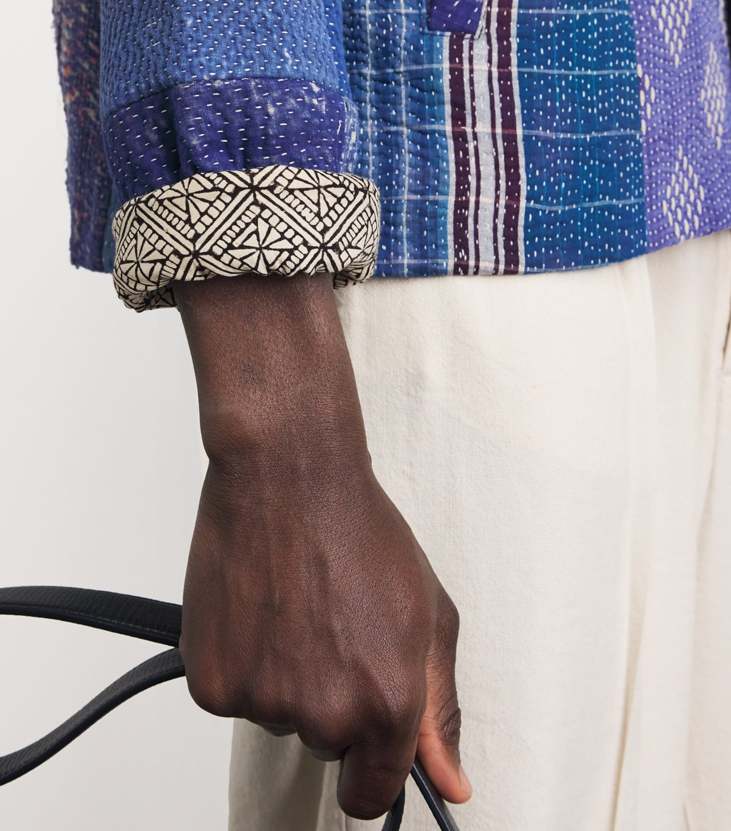 Cotton Patchwork Jacket BLUE/ WHITE Image 3