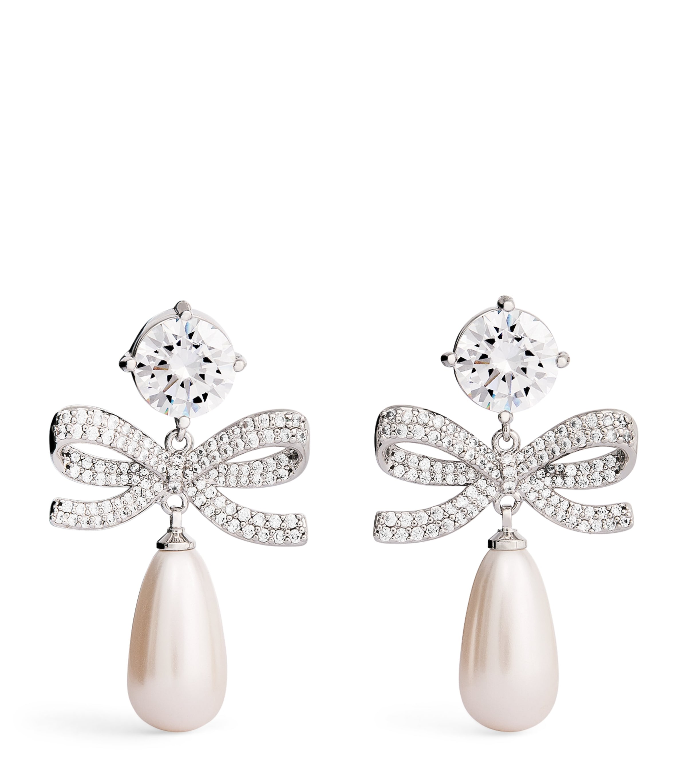 Self-Portrait Crystal-Faux Pearl Teardrop Earrings Silver Image 1