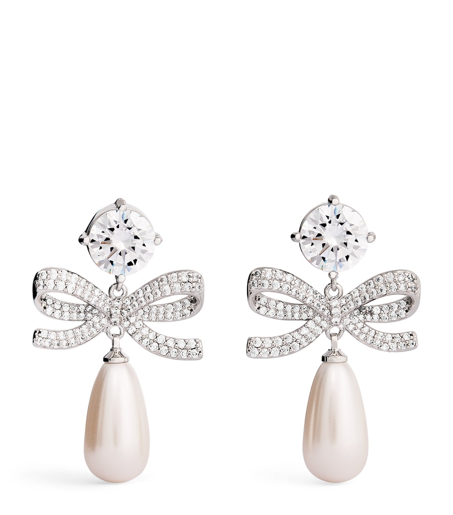 Self-Portrait Crystal-Faux Pearl Teardrop Earrings Silver Image 1