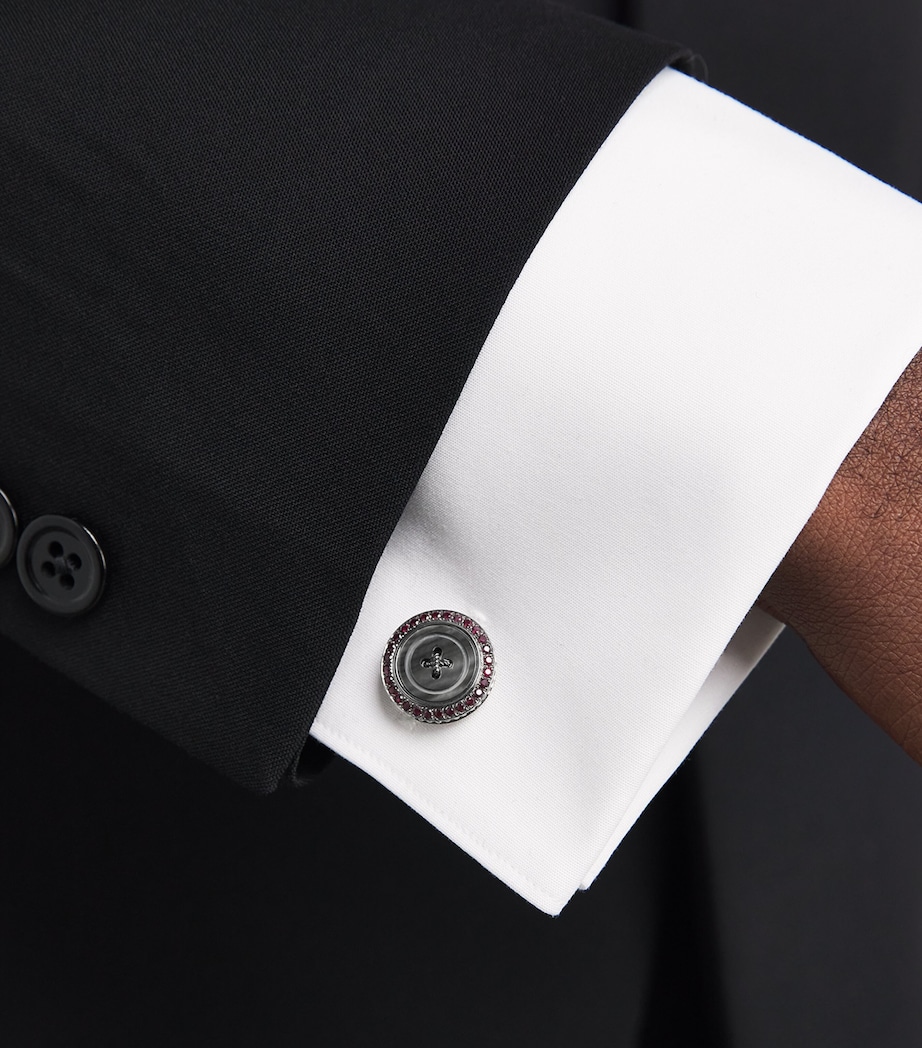 Silver Ruby-Embellished Button Cufflink and Stud Set RED Image 2