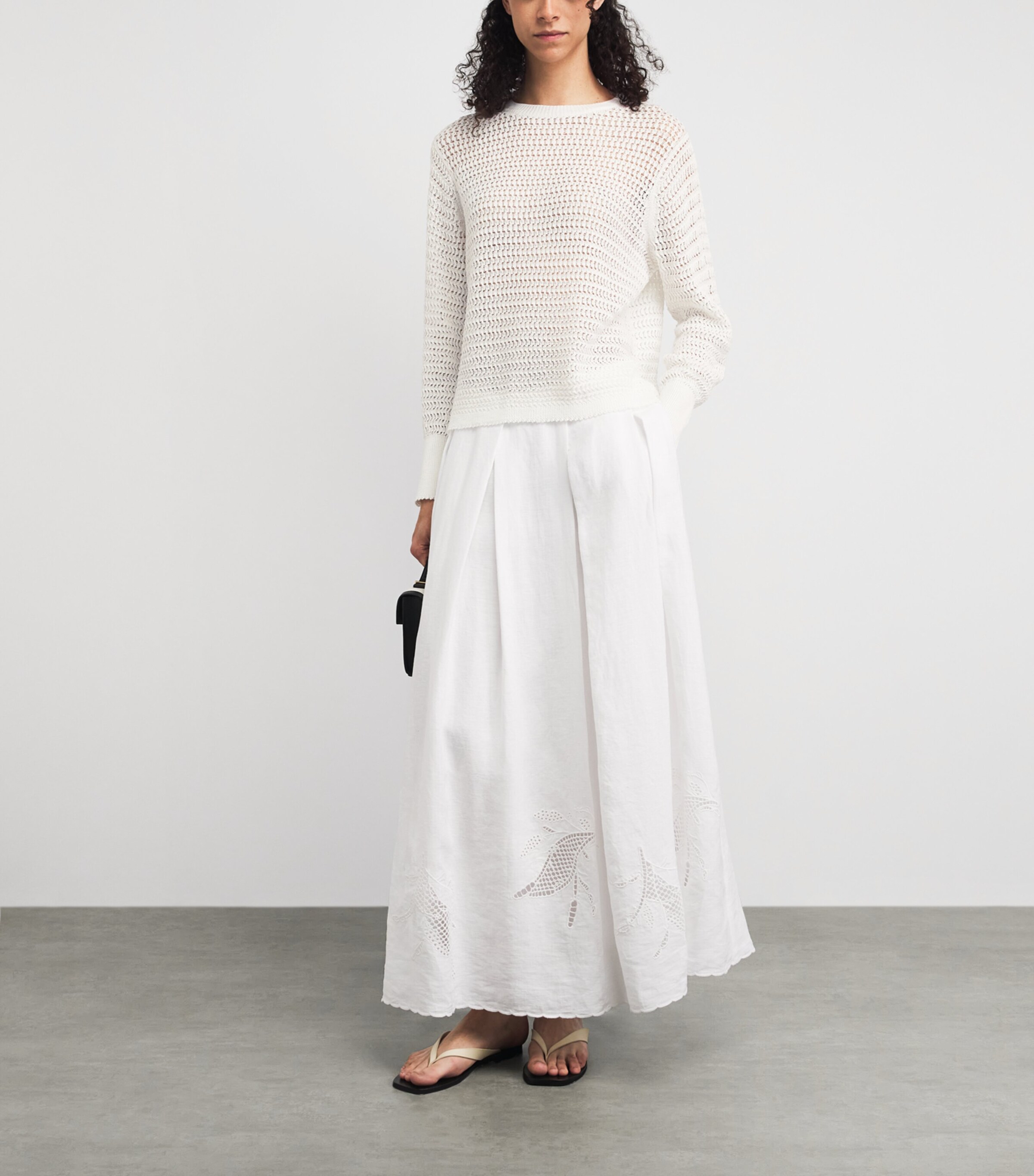 Lafayette 148 Womens Cotton Open-Knit Sweater White White Image 2