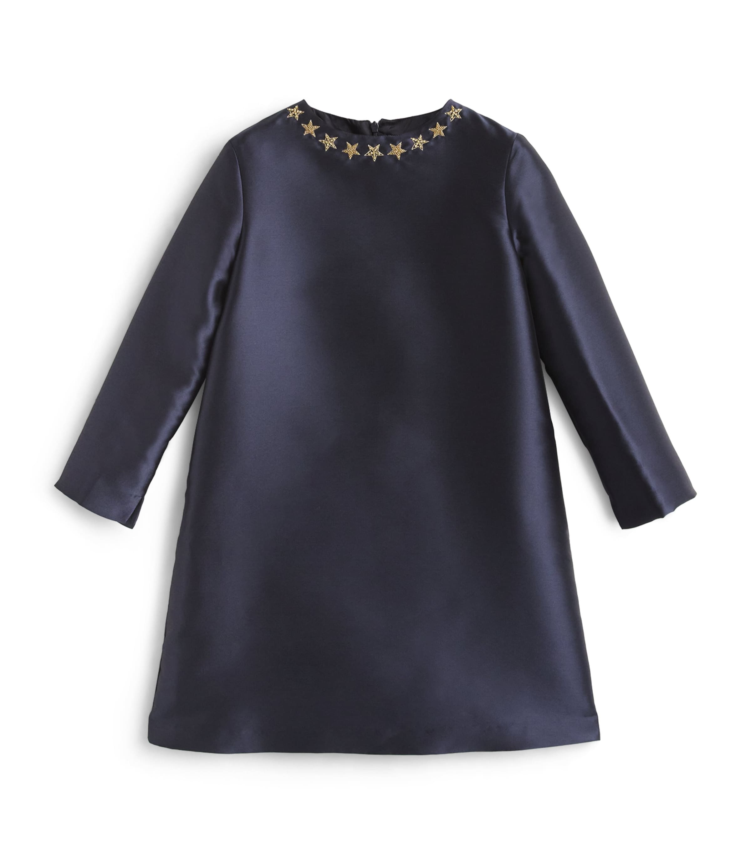 Shop Il Gufo Satin Star-embroidered Dress In Blue