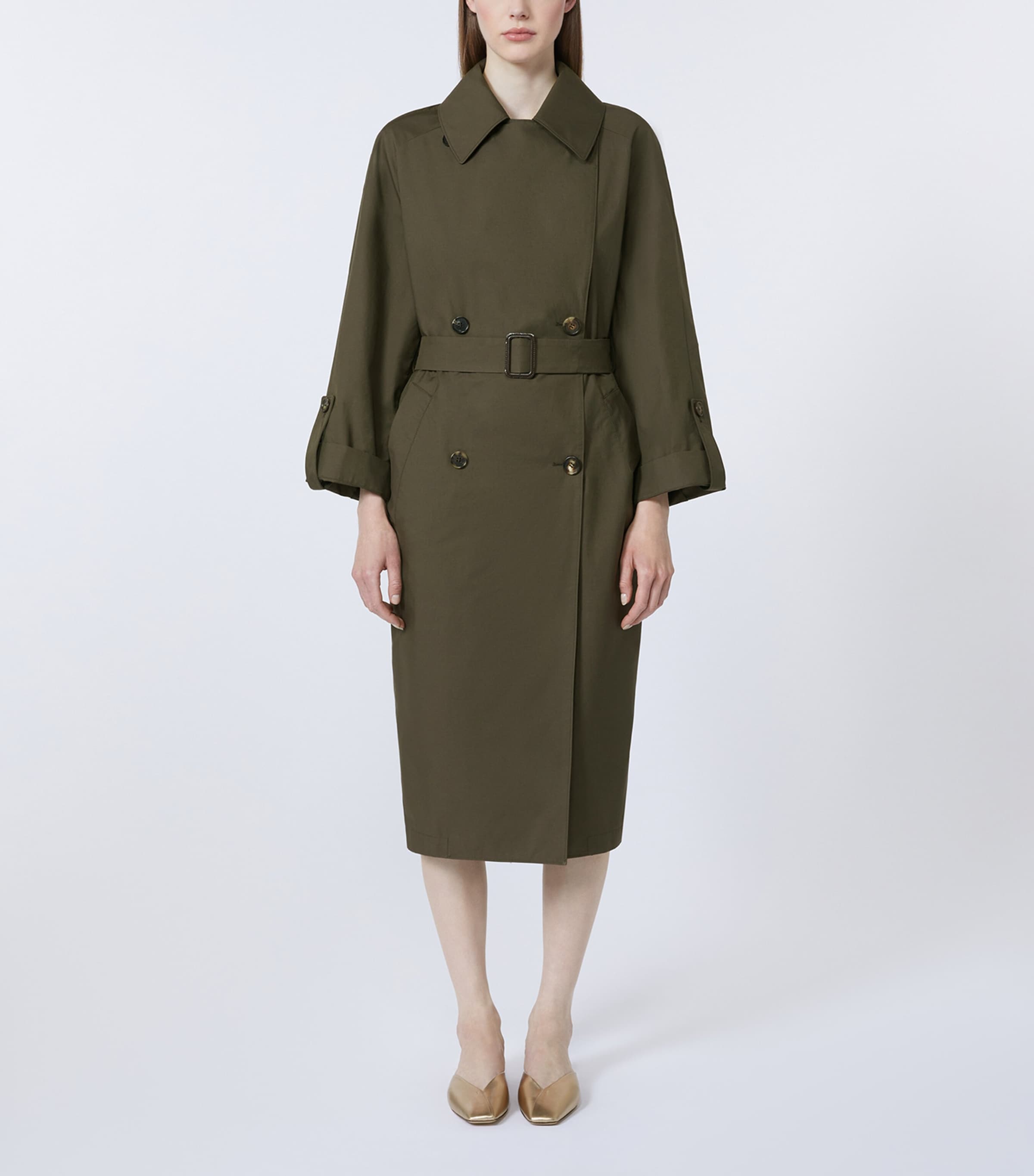 Water-Repellent Gabardine Trench Coat GREEN Image 2