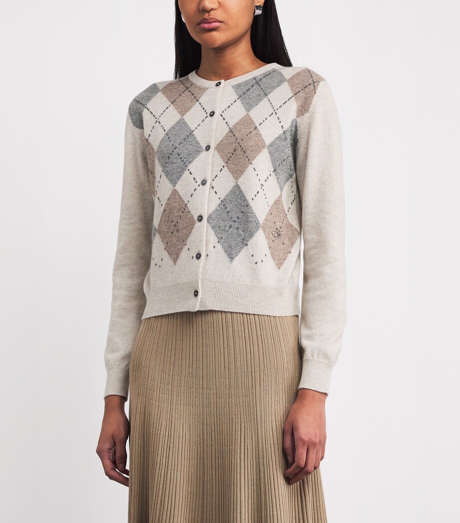 Johnstons Of Elgin Womens Cashmere Argyle Clan Cardigan Lunan Sand Image 4