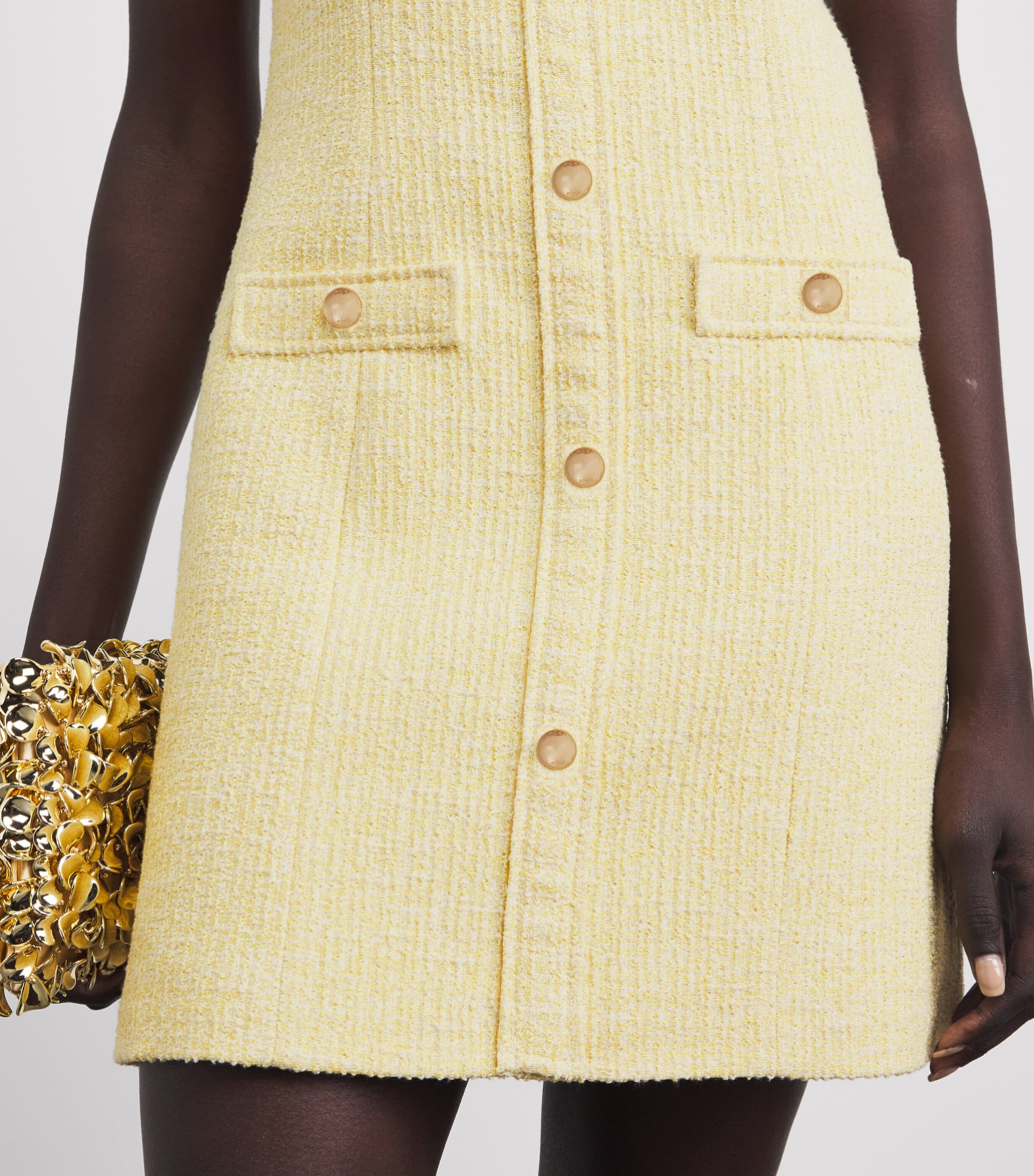 Maje Womens Tweed Tailored Mini Dress Pale Yellow Image 3