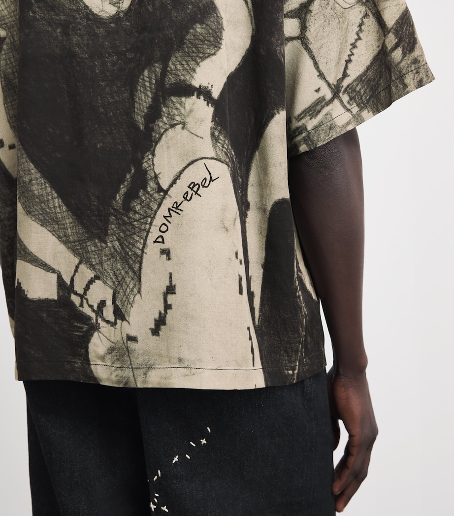 DOMREBEL Mens Squiggles Bowling Shirt Beige Image 3