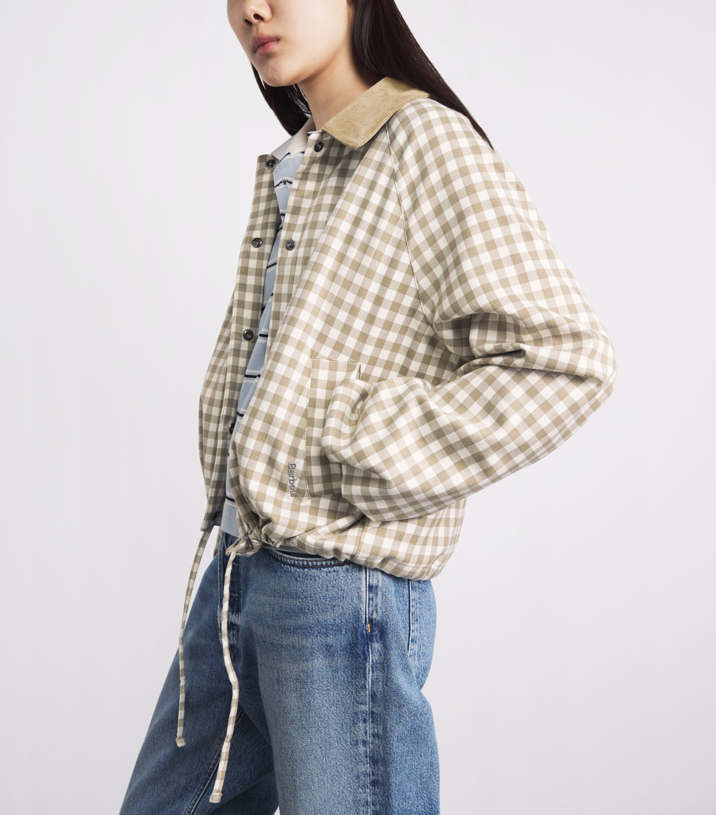 Barbour Womens Gingham Ovingham Jacket Sand Neutral Image 3
