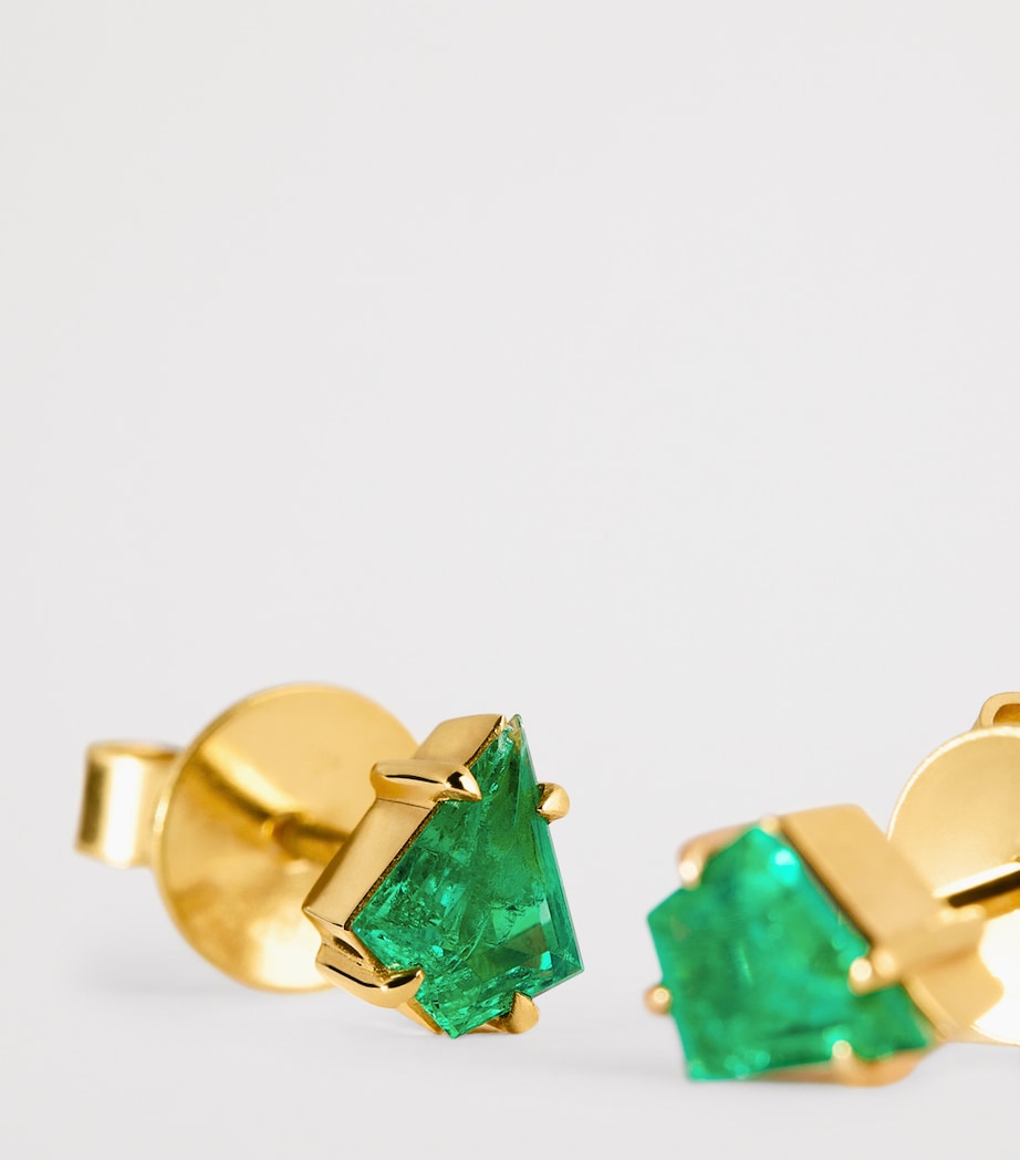 Yellow Gold and Emerald Kite Stud Earrings YELLOW GOLD Image 6