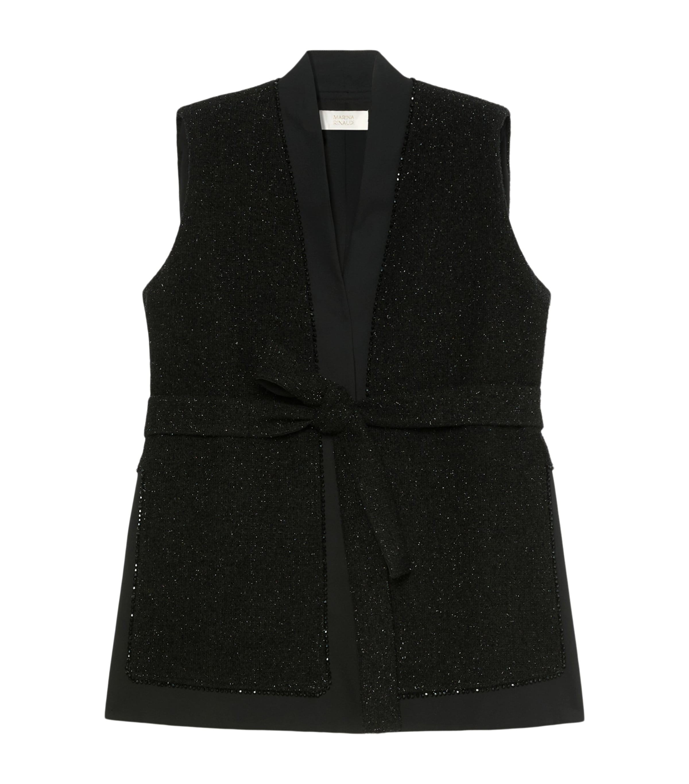 Marina Rinaldi Womens Sparkling Tie-Belt Gilet Black Image 1