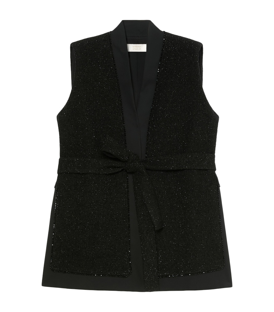 Marina Rinaldi Womens Sparkling Tie-Belt Gilet Black Image 1