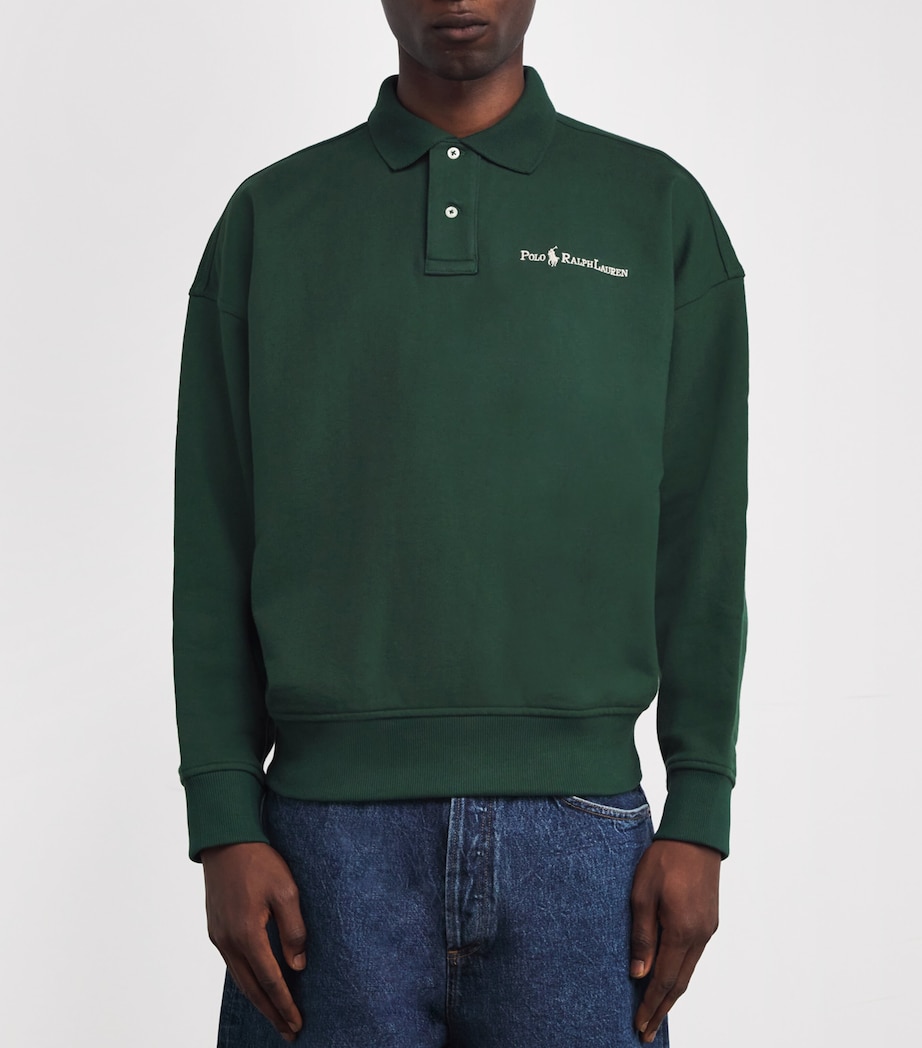 Cotton-Blend Collared Sweatshirt DARK GREEN Image 3