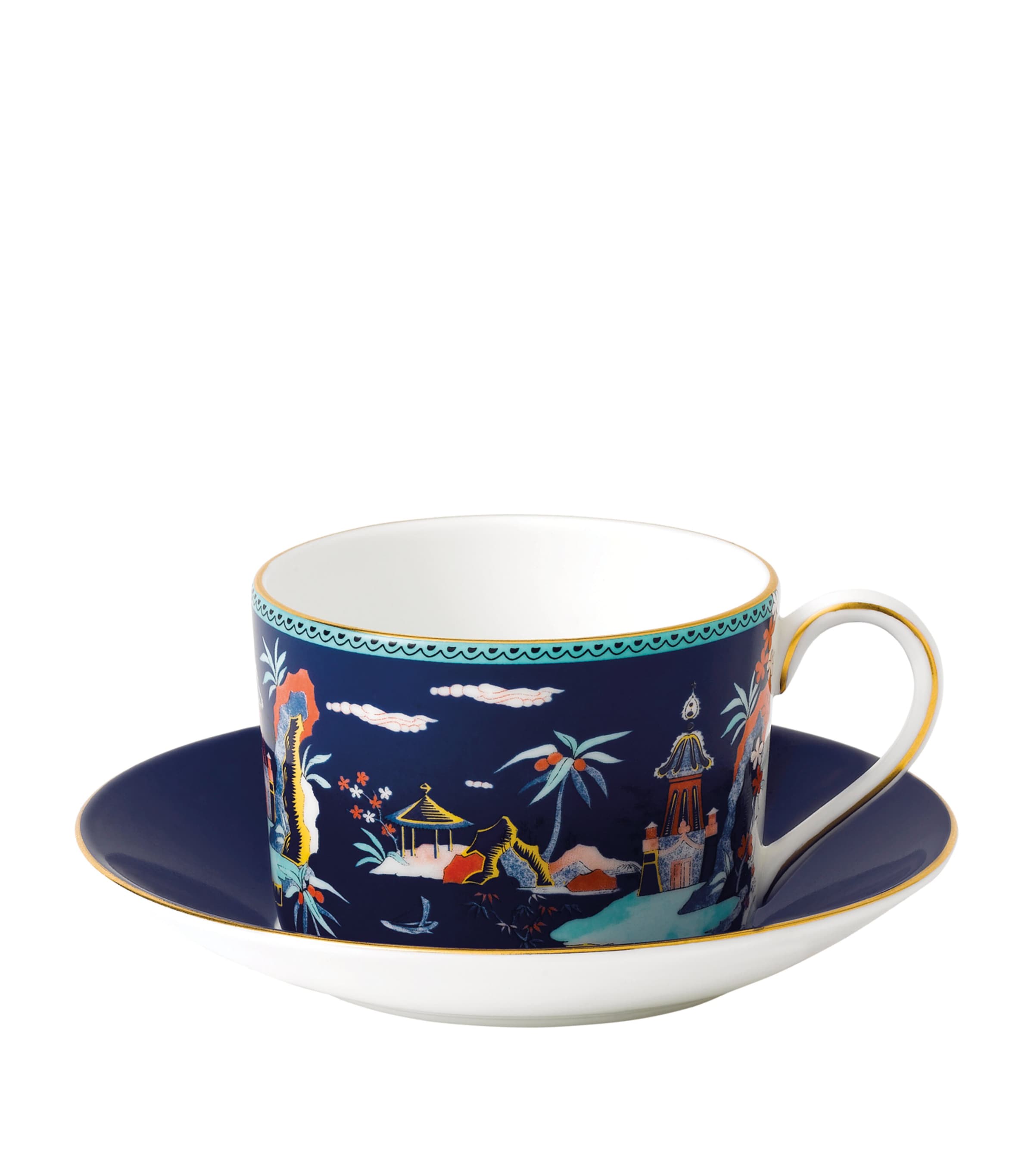 WEDGWOOD WONDERLUST BLUE PAGODA TEACUP AND SAUCER 