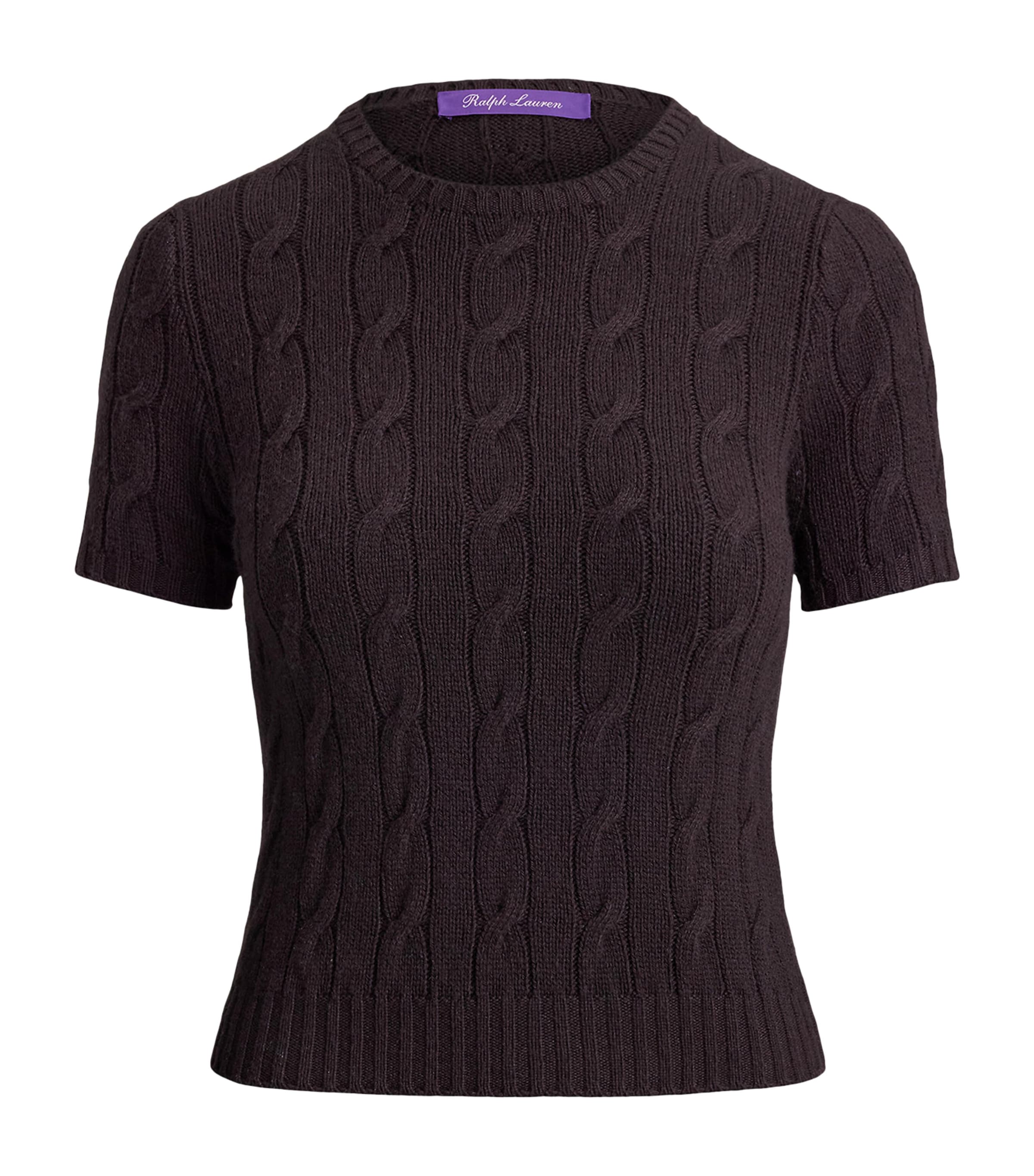 Ralph Lauren Collection Womens Cashmere Cable-Knit Cropped Sweater Espresso Image 1