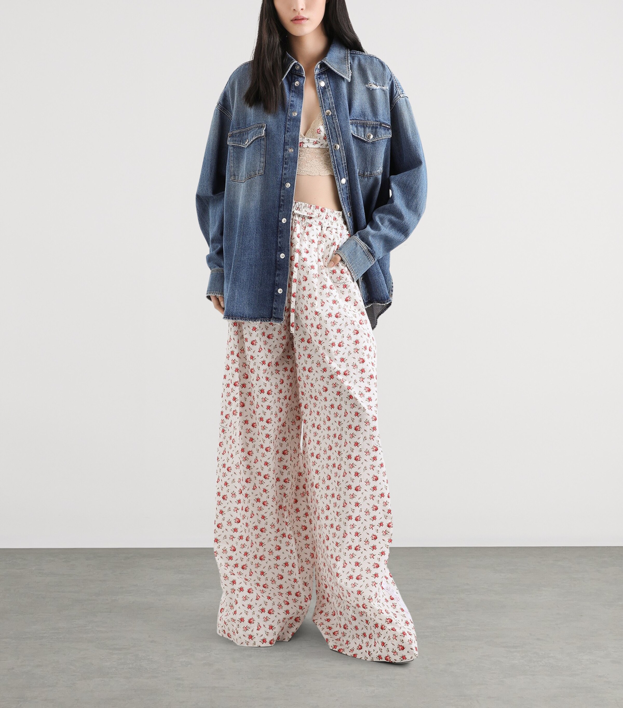 Dolce&Gabbana Womens Cotton-Blend Floral Trousers Rose Image 2